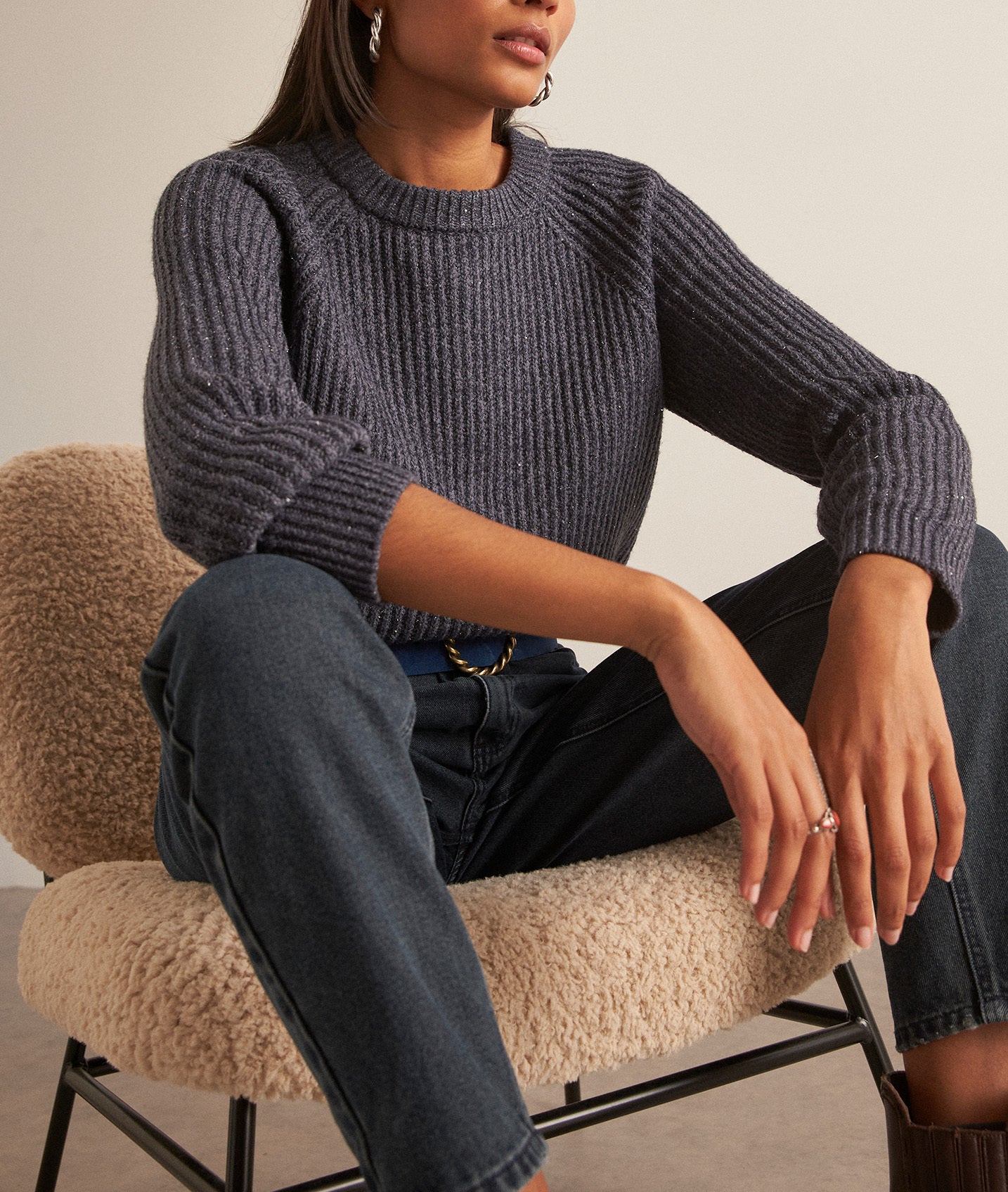 Pull en maille côtelée encre Barbara Faume - seconde main