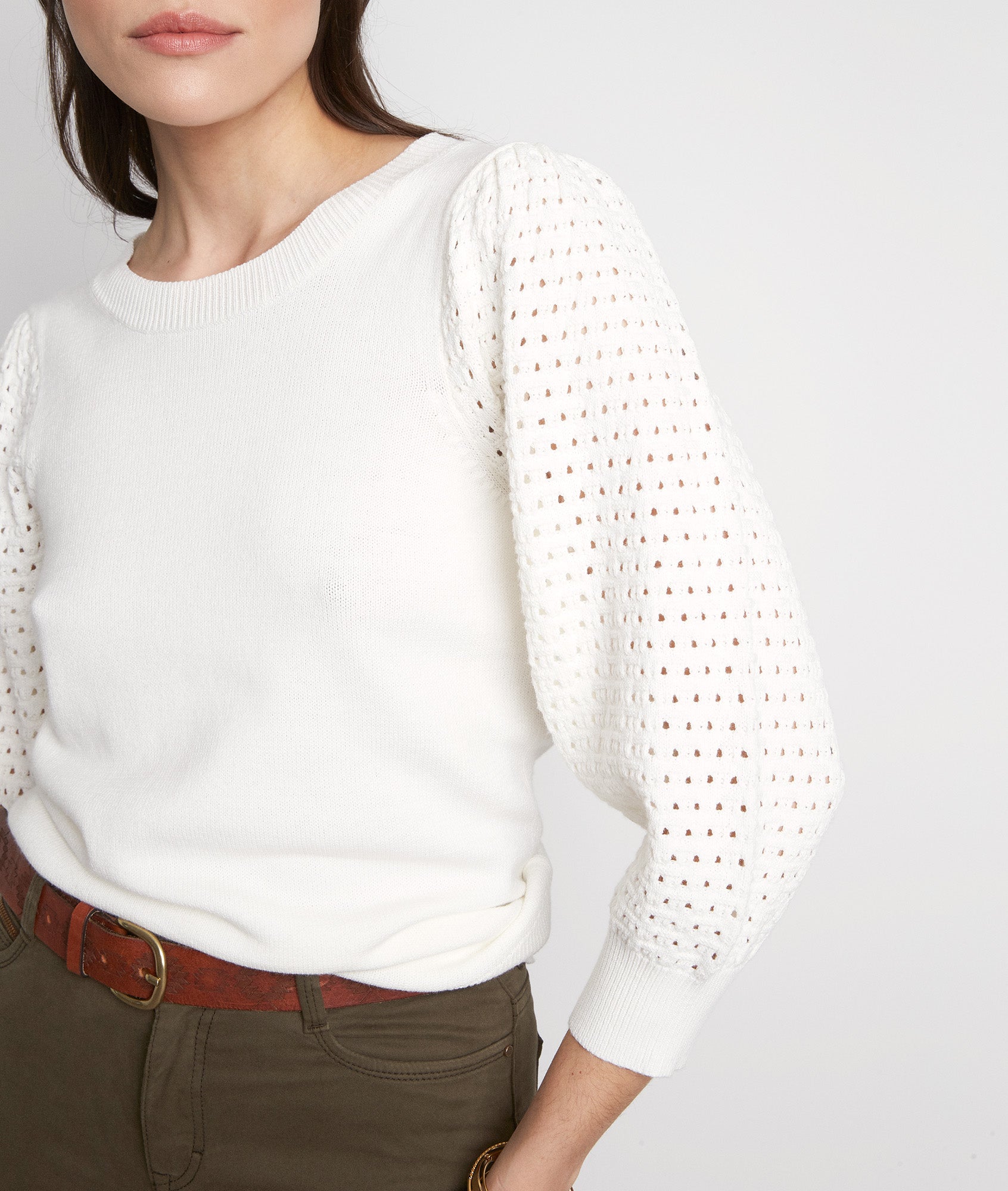 Pull à manches ajourées crème Pitt Faume - seconde main