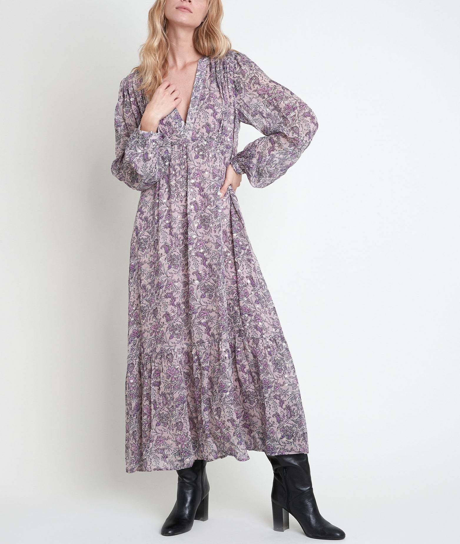 Robe mauve imprimé fleuri Mina Faume - seconde main