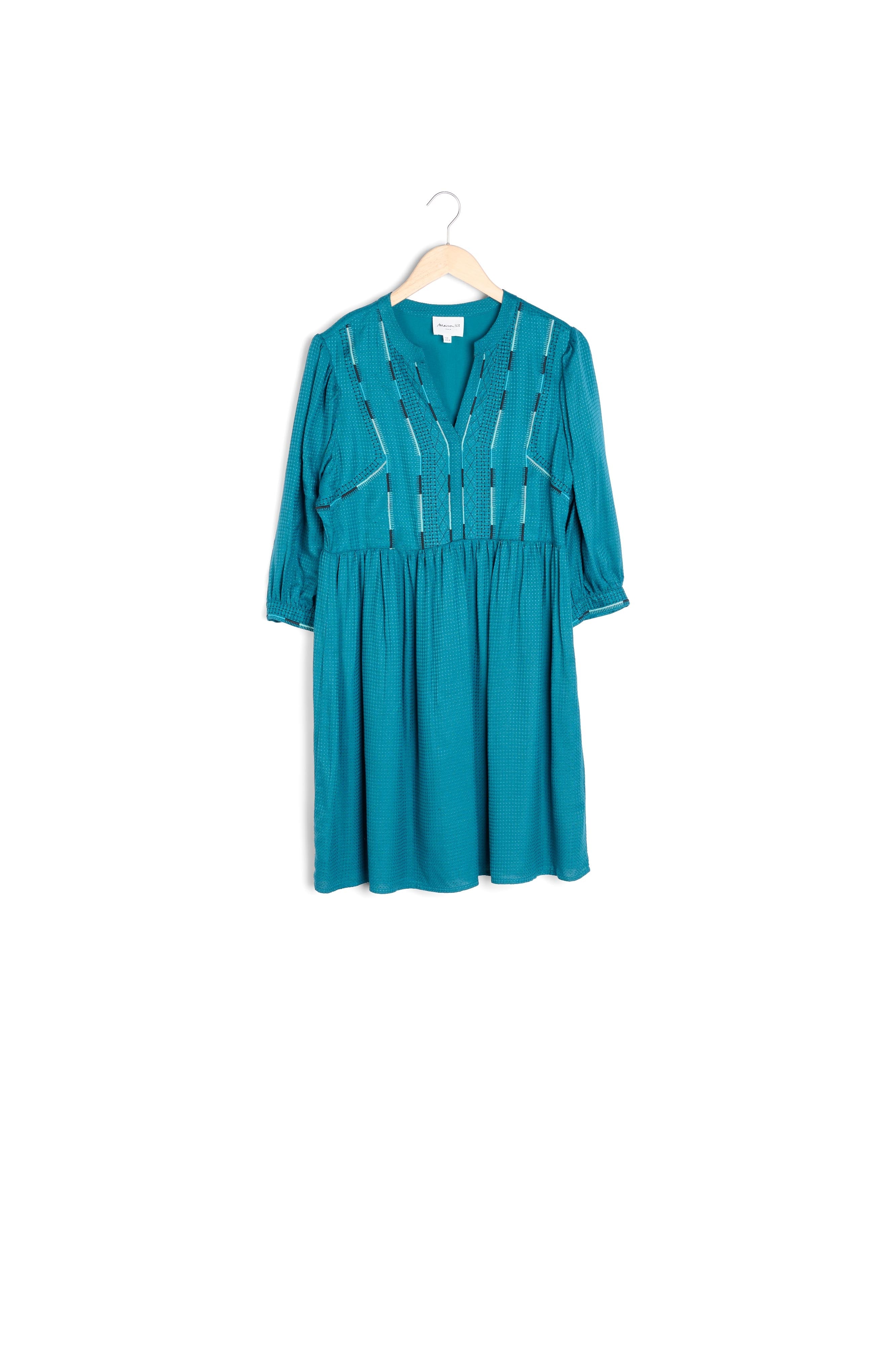 Robe mi-longue brodée verte Nafa Faume - seconde main