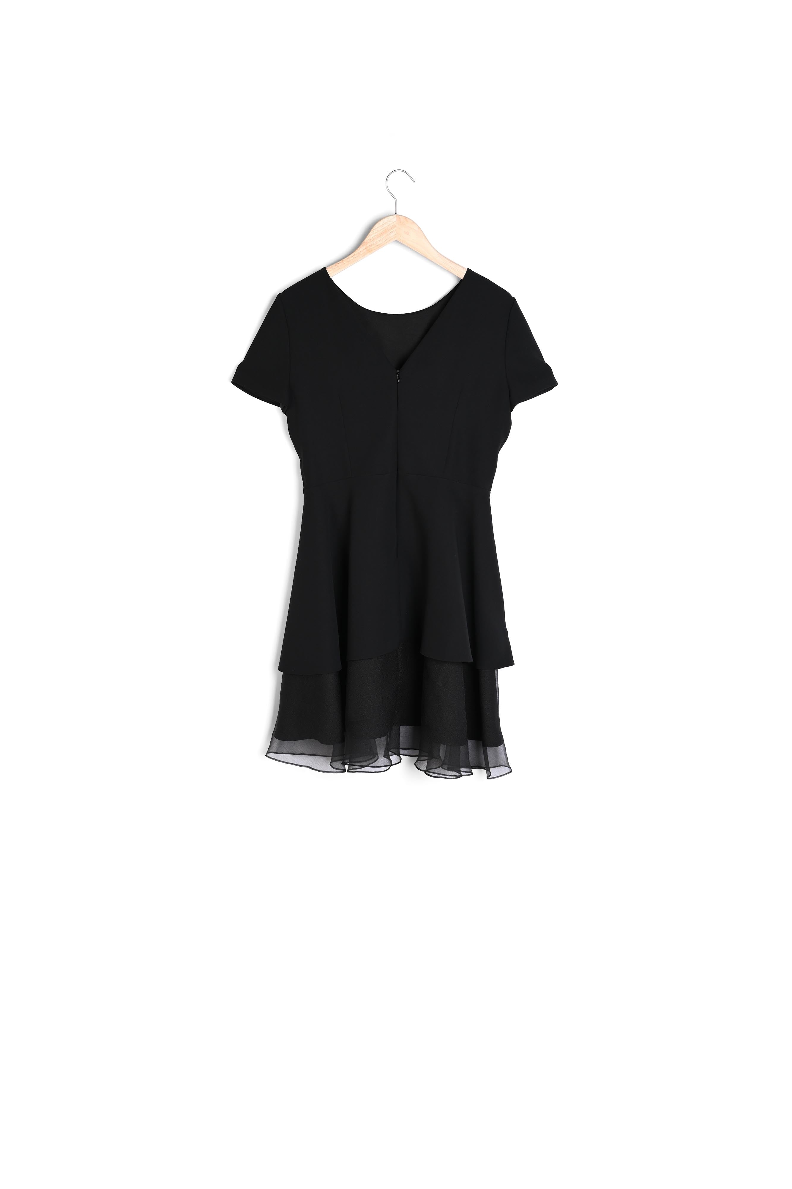 Robe noire bimatière volant organza de soie Hypollite Faume - seconde main