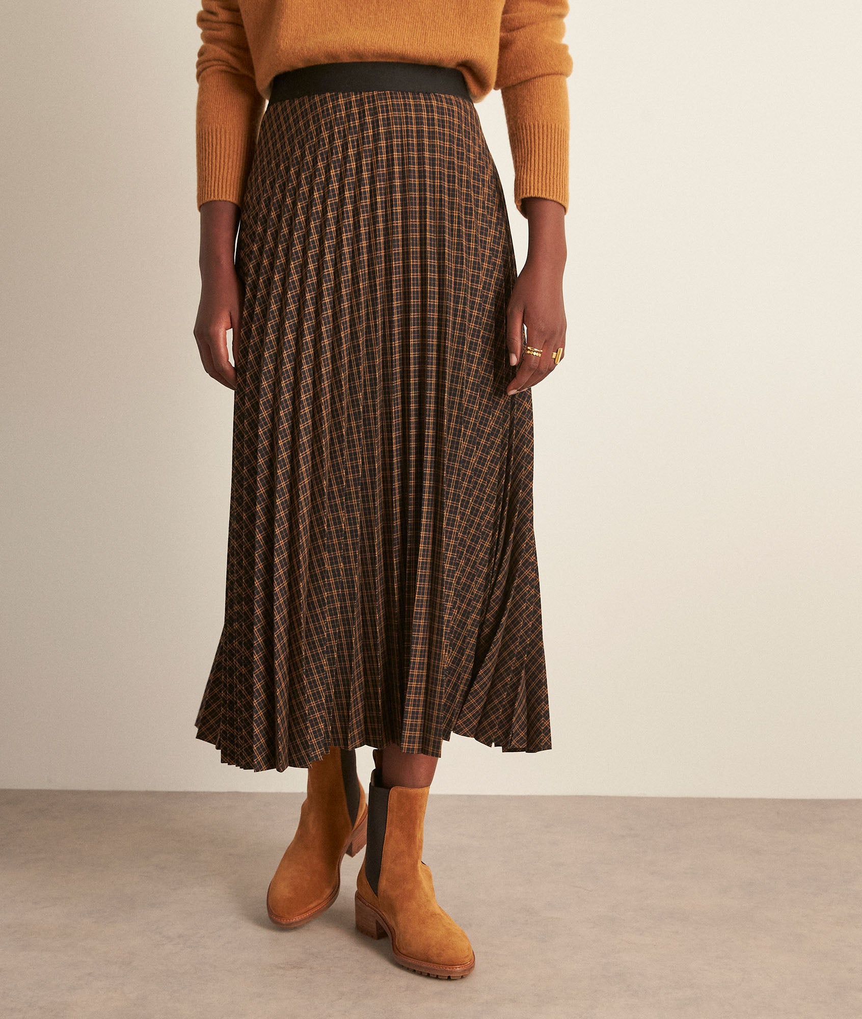 Jupe midi plissée imprimée ocre Karla Faume - seconde main