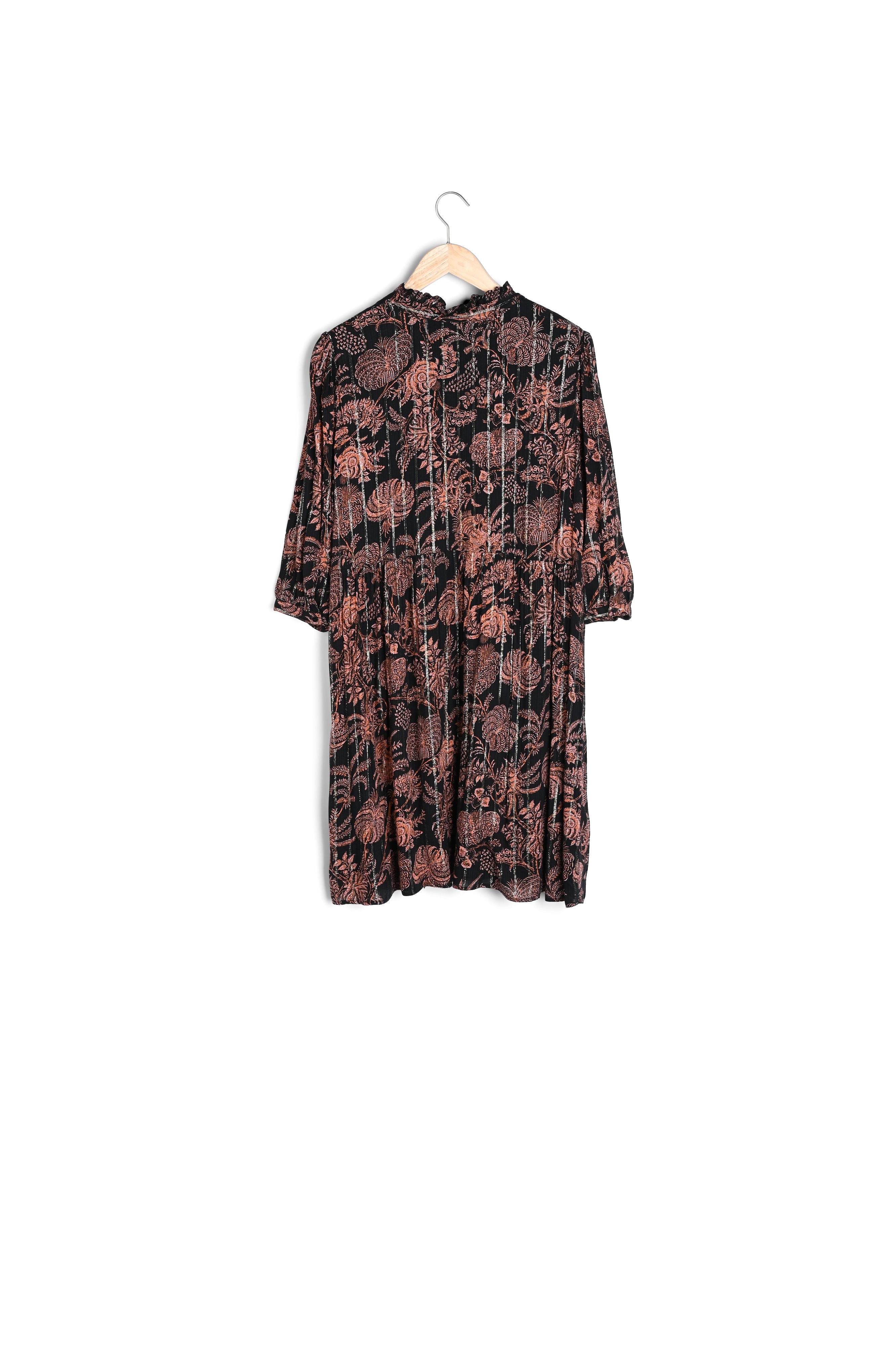 Robe courte imprimée noir et orange Lais Faume - seconde main