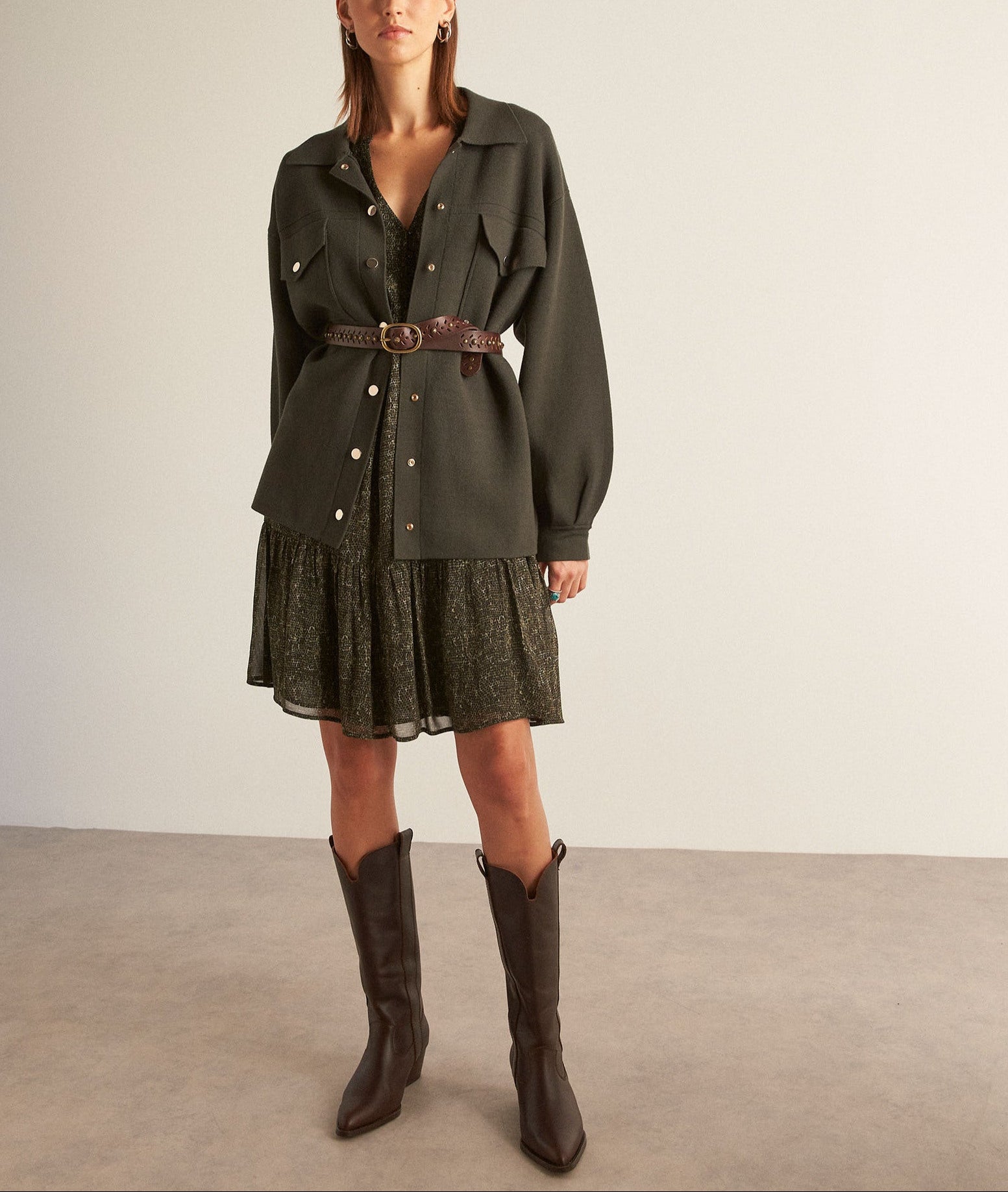 Robe courte kaki imprimée Hadira Faume - seconde main