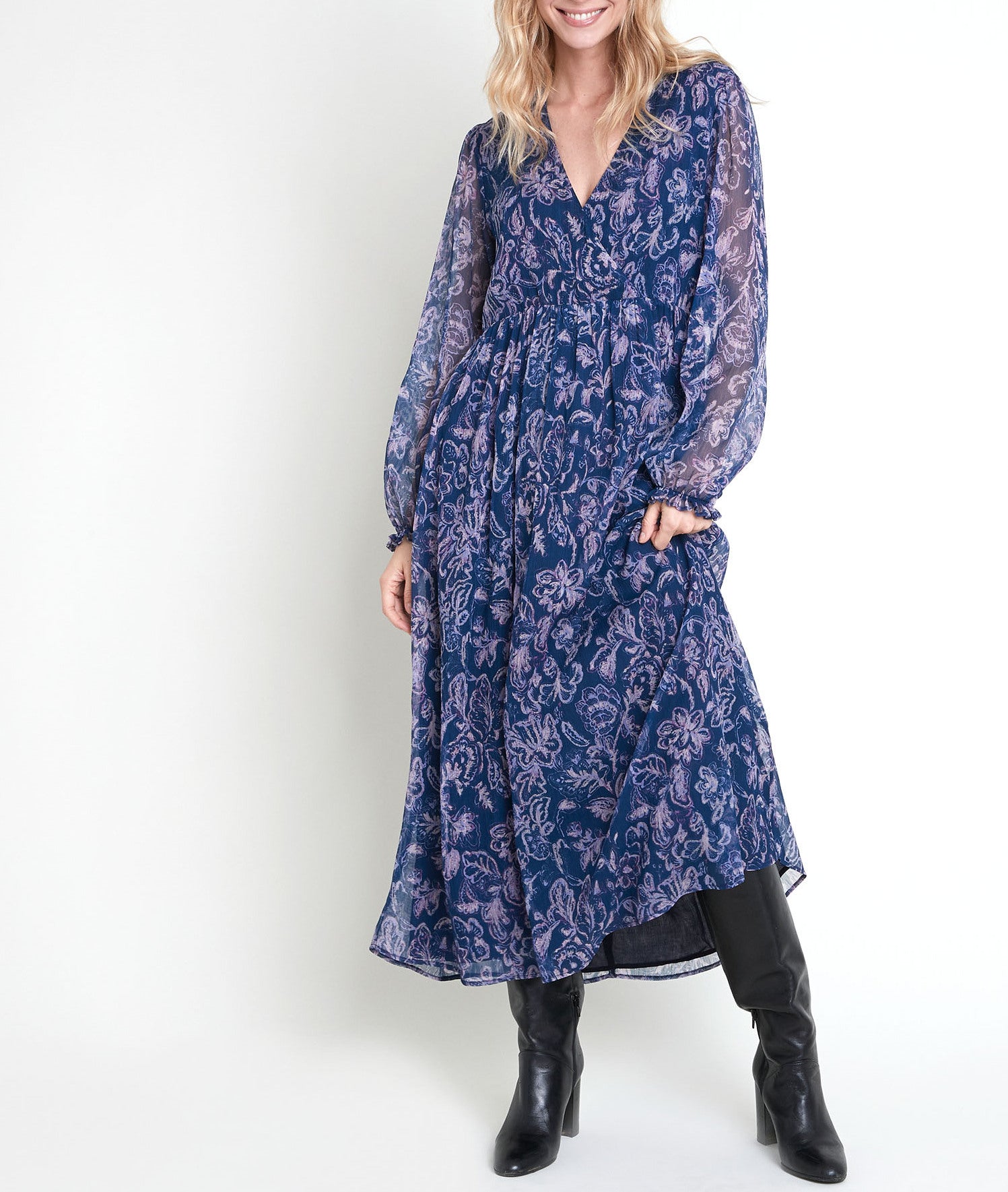 Robe longue bleue imprimée Louise Faume - seconde main