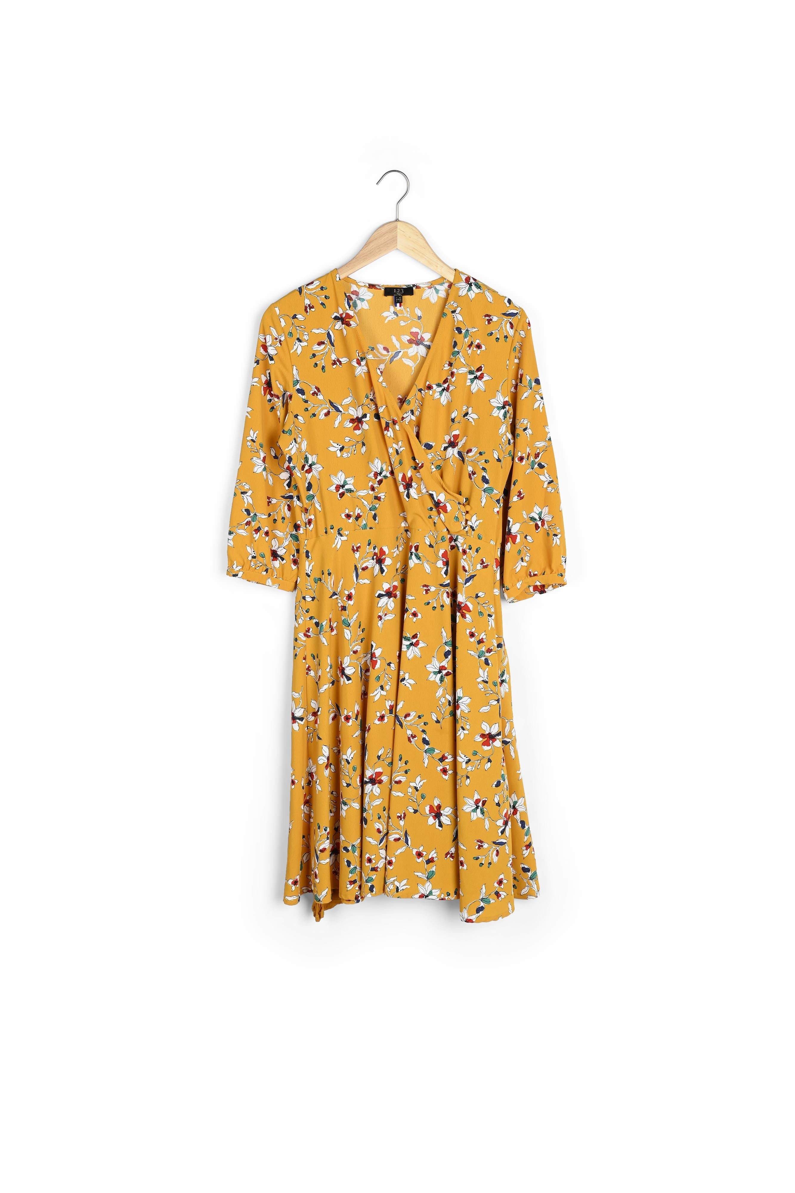 Robe jaune imprimé fleuri portefeuille Laurene Faume - seconde main