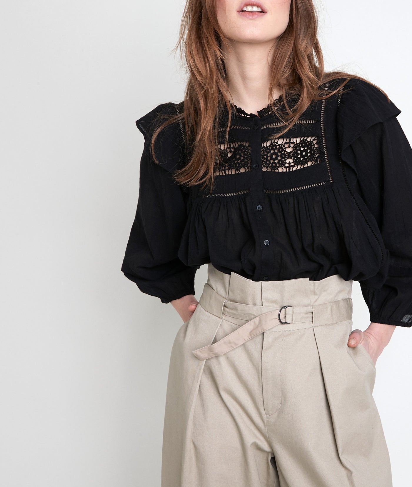 Blouse en coton dentelle noire Talia Faume - seconde main