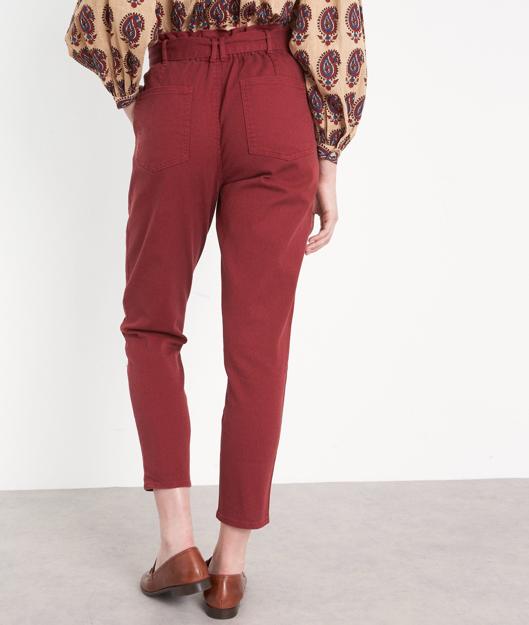 Pantalon paperbag en coton grenat Barbara Faume - seconde main