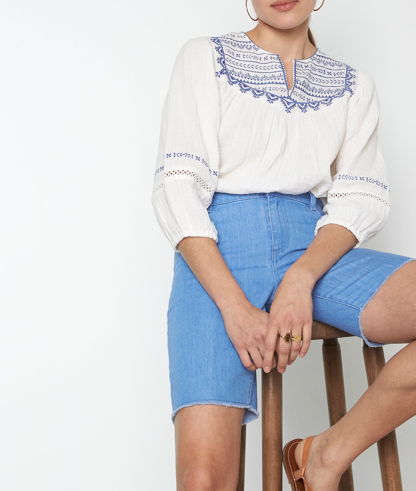 Bermuda en coton à bords francs bleu ciel Chiara Faume - seconde main