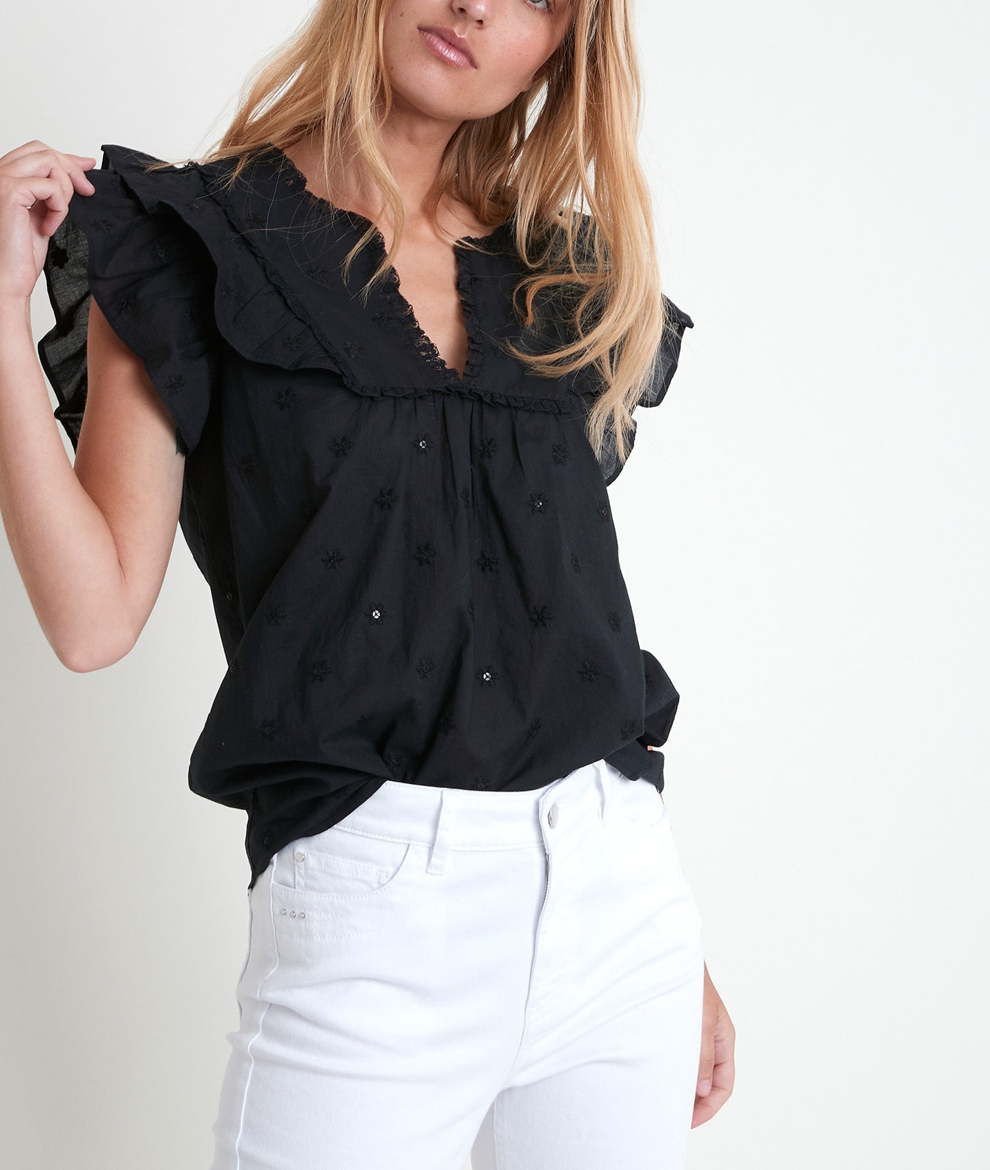 Blouse en coton biologique brodée Tarin Faume - seconde main