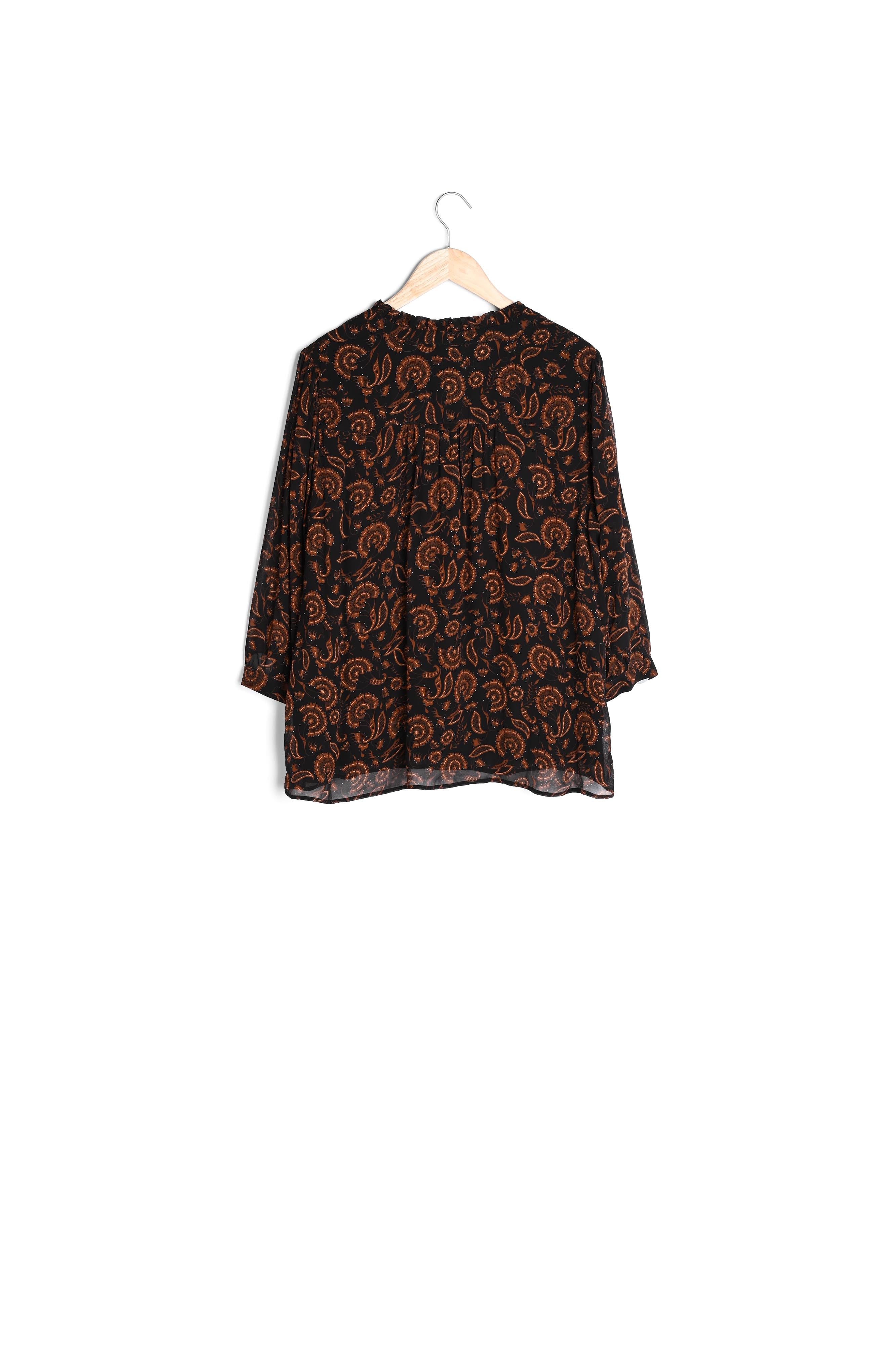 Blouse imprimée noire et brique Leandra Faume - seconde main