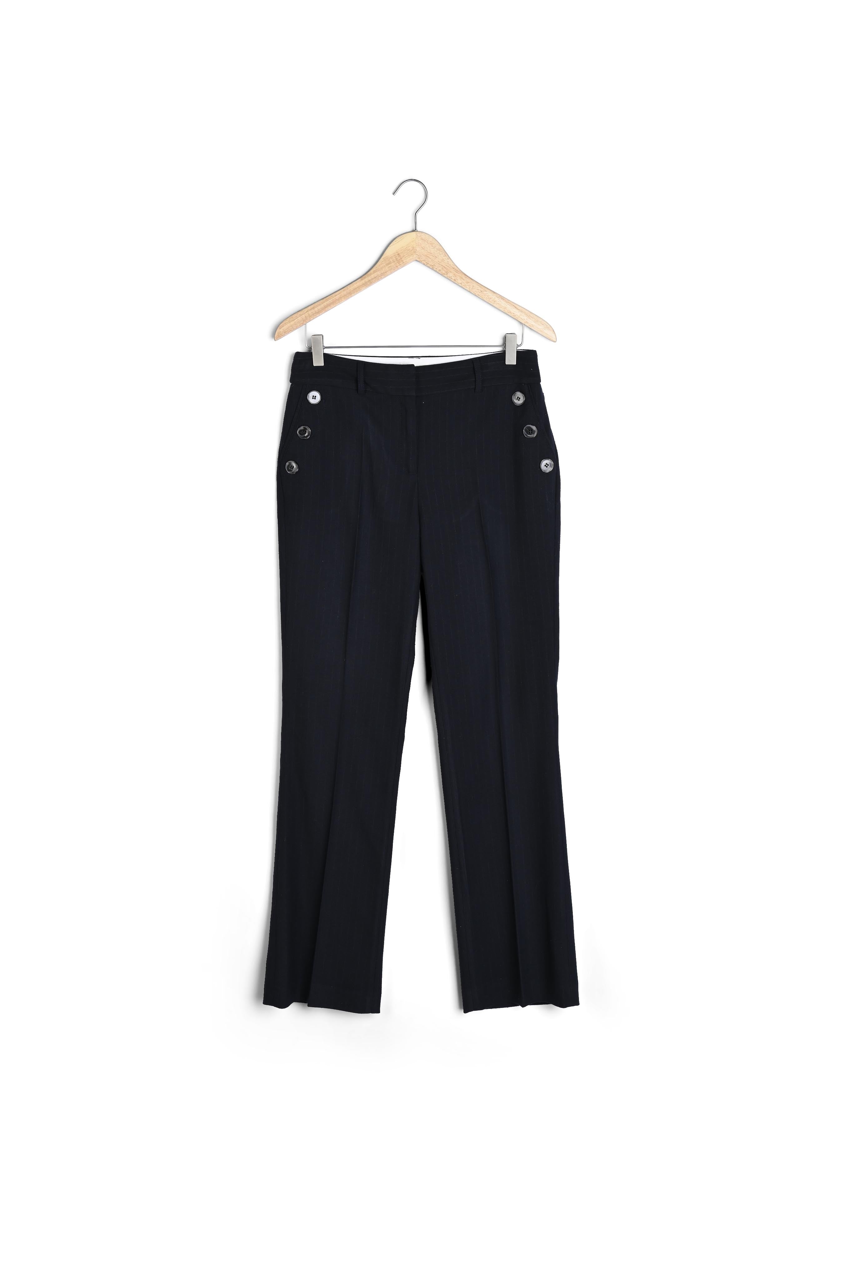 Pantalon de tailleur large rayé finement marine Ninon Faume - seconde main