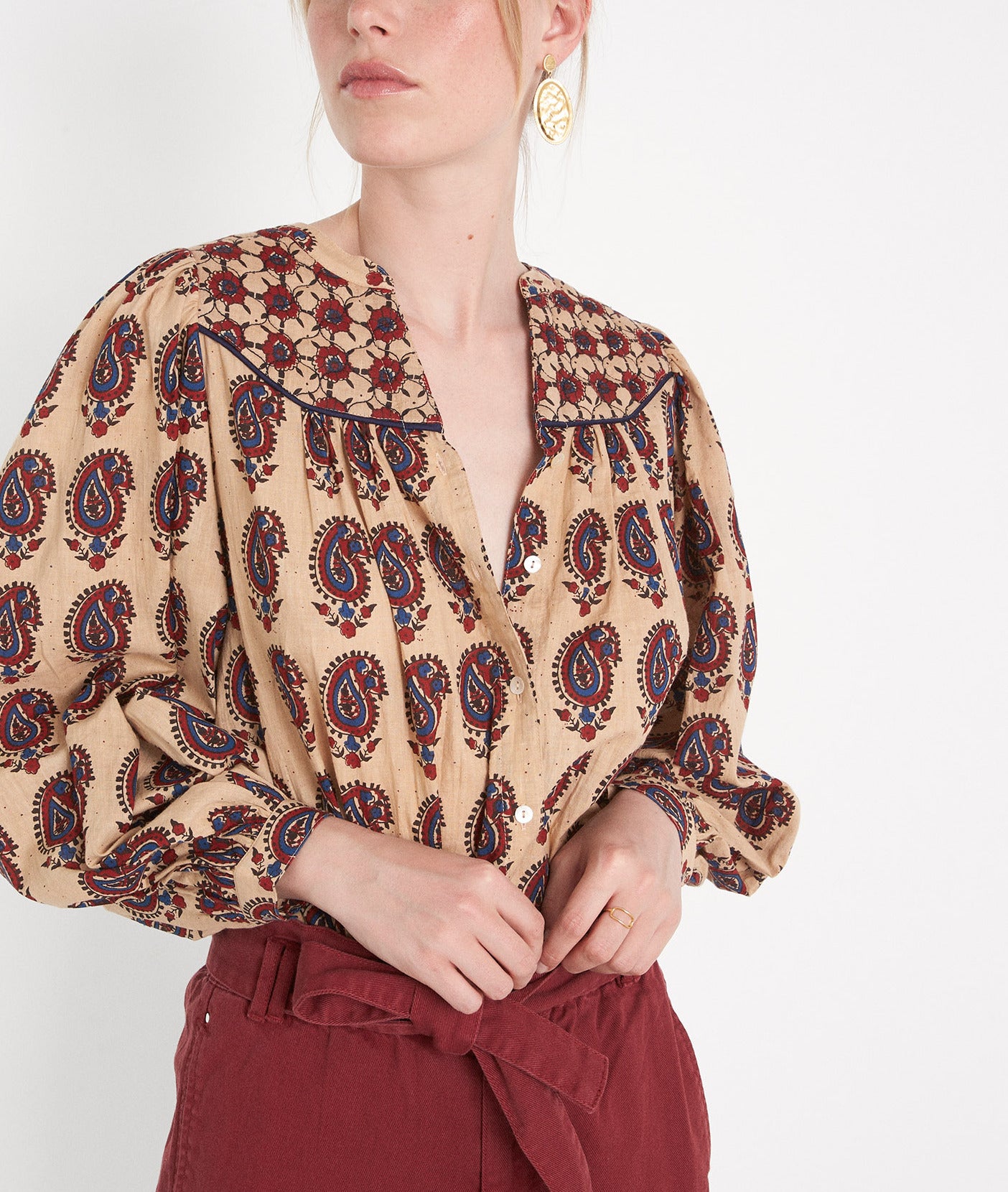 Blouse imprimée en coton beige Camille Faume - seconde main