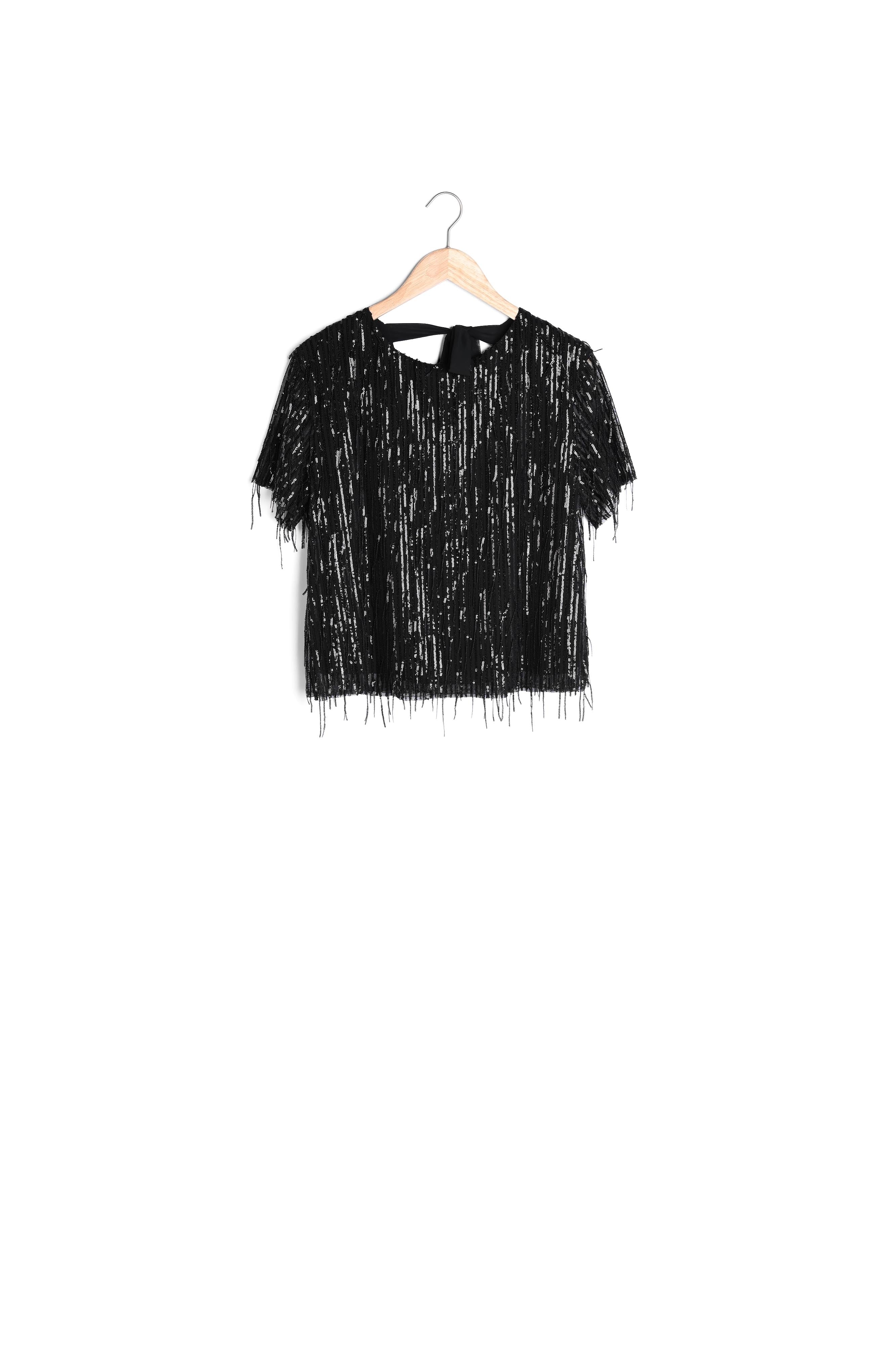 Top noir à manches courtes et sequins Joelle Faume - seconde main