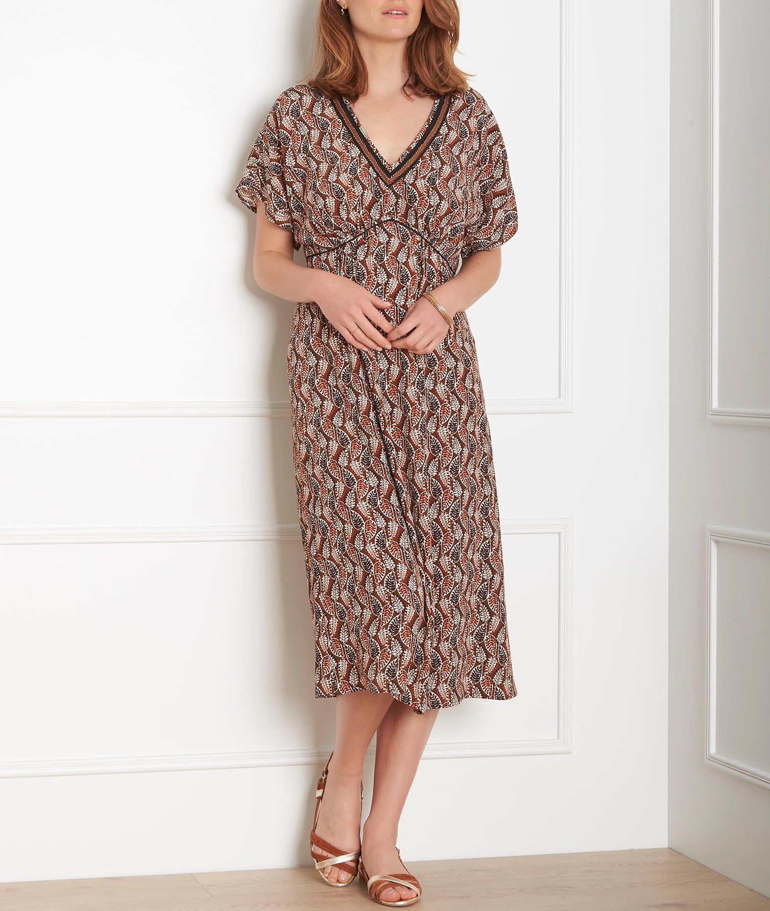 Robe marron imprimé ethnique Lucienne Faume - seconde main