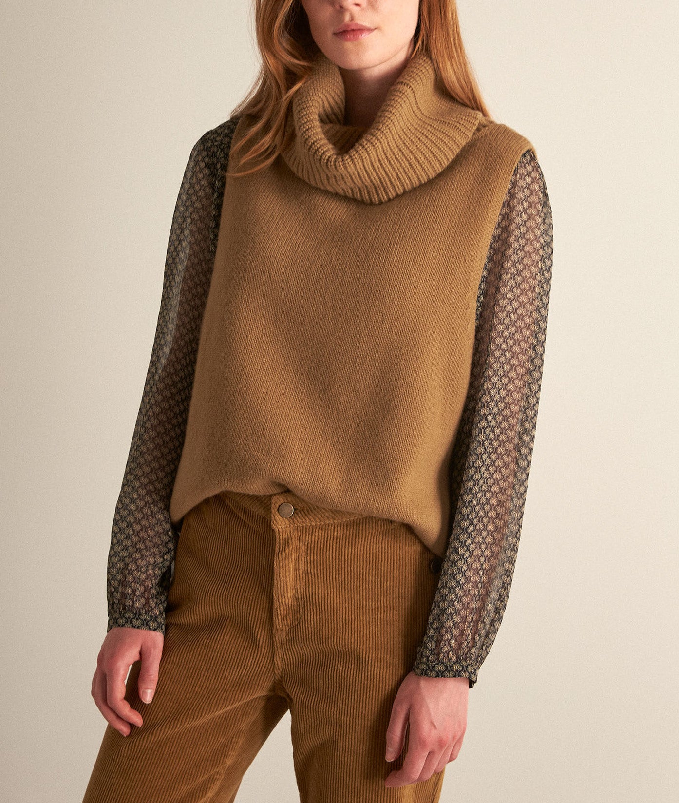 Pull sans manches en laine responsable bronze Barclay Faume - seconde main