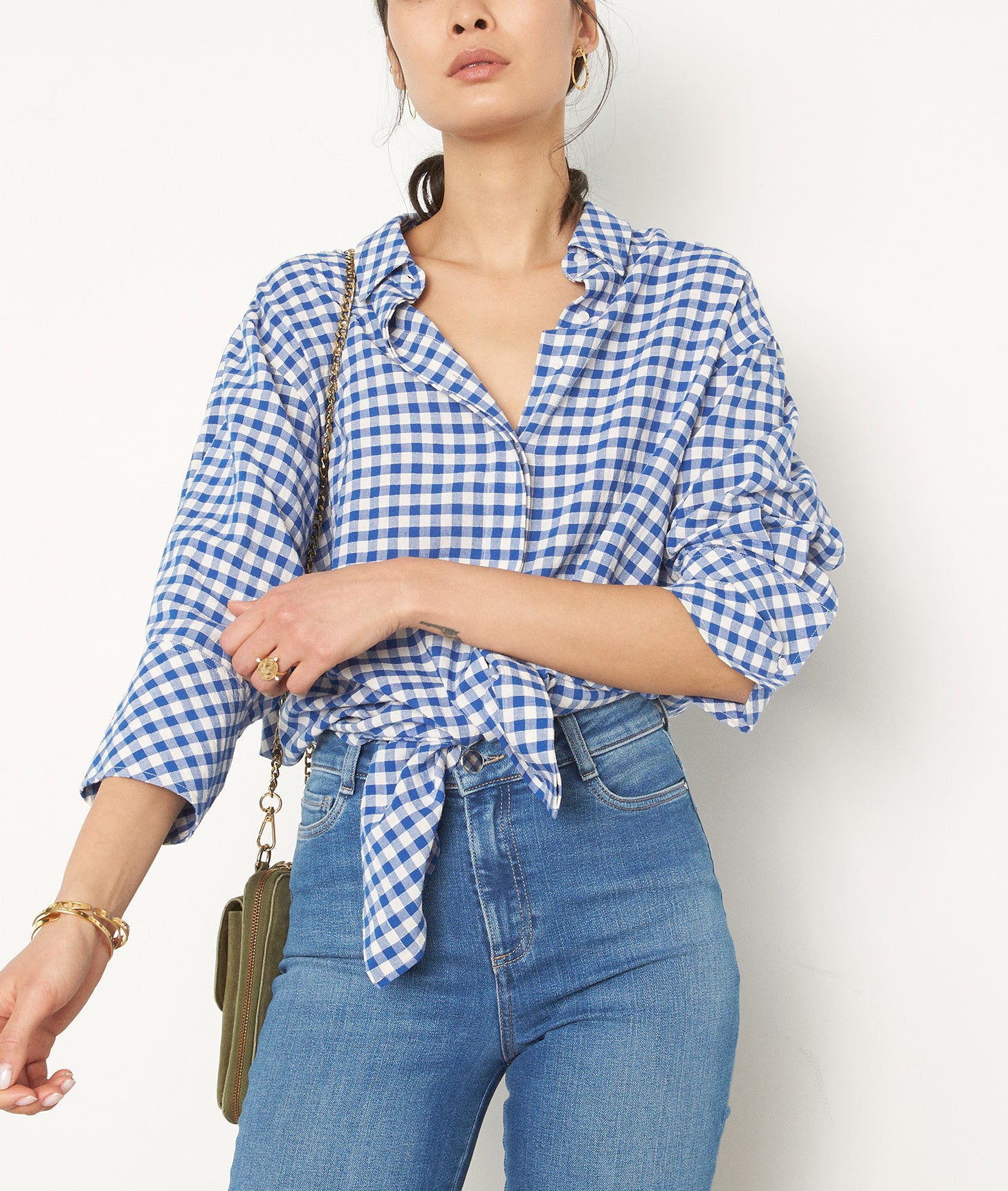 Chemise oversize en vichy bleu Clemence Faume - seconde main