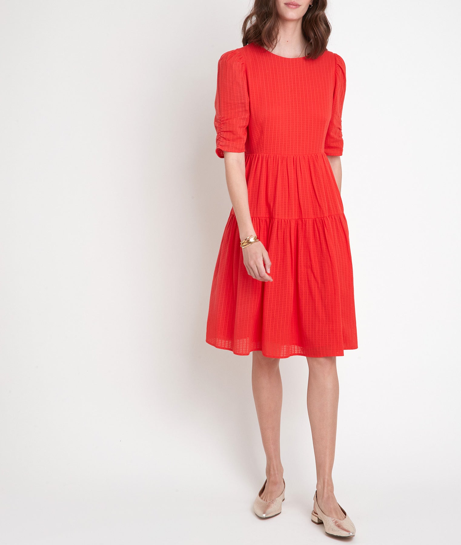 Robe midi en coton gaufré rouge Lorene Faume - seconde main
