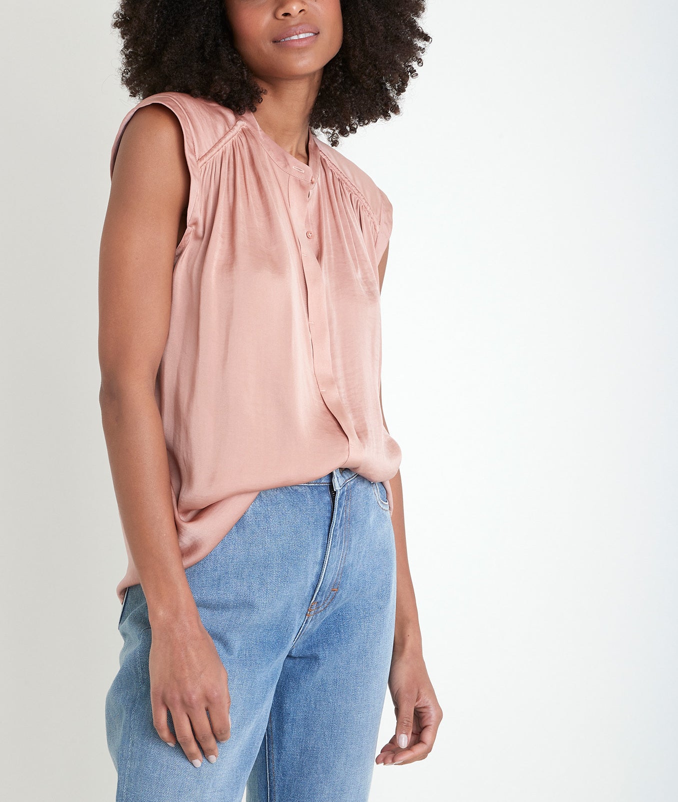 Top à épaulettes satiné bois de rose Tracy Faume - seconde main