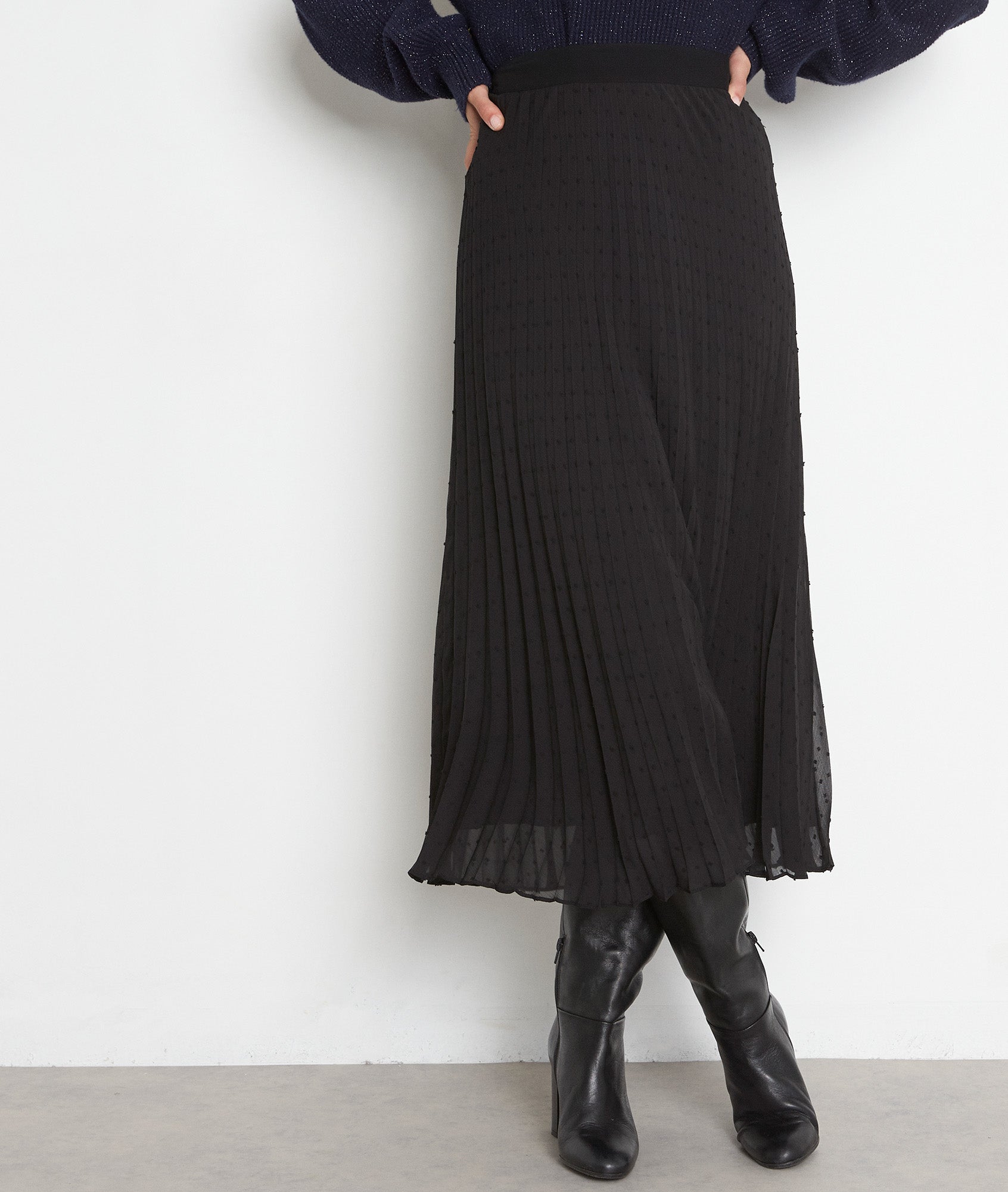 Jupe longue noire plissée en plumetis Greta Faume - seconde main