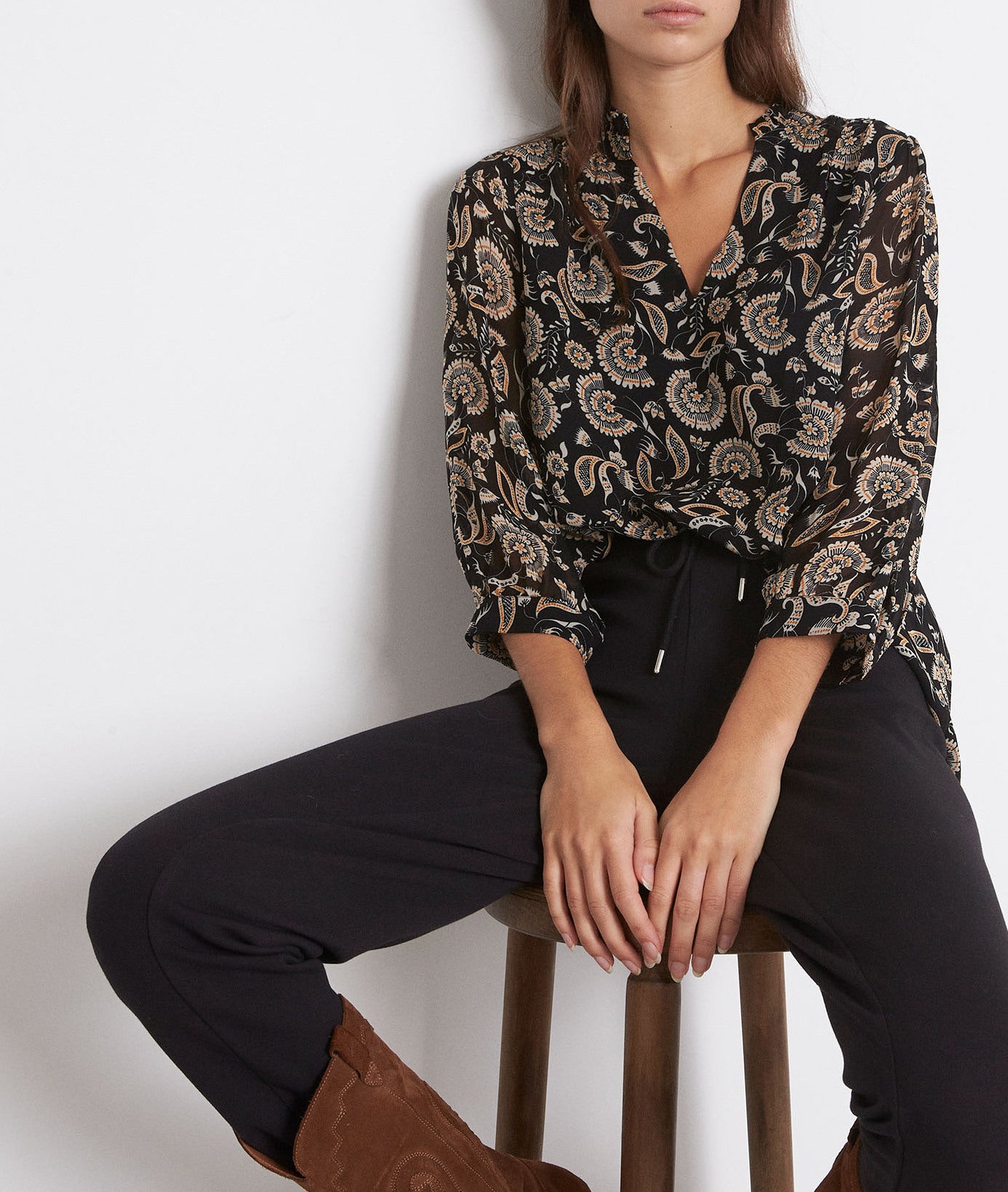 Blouse imprimée noire et blanche Leandra Faume - seconde main