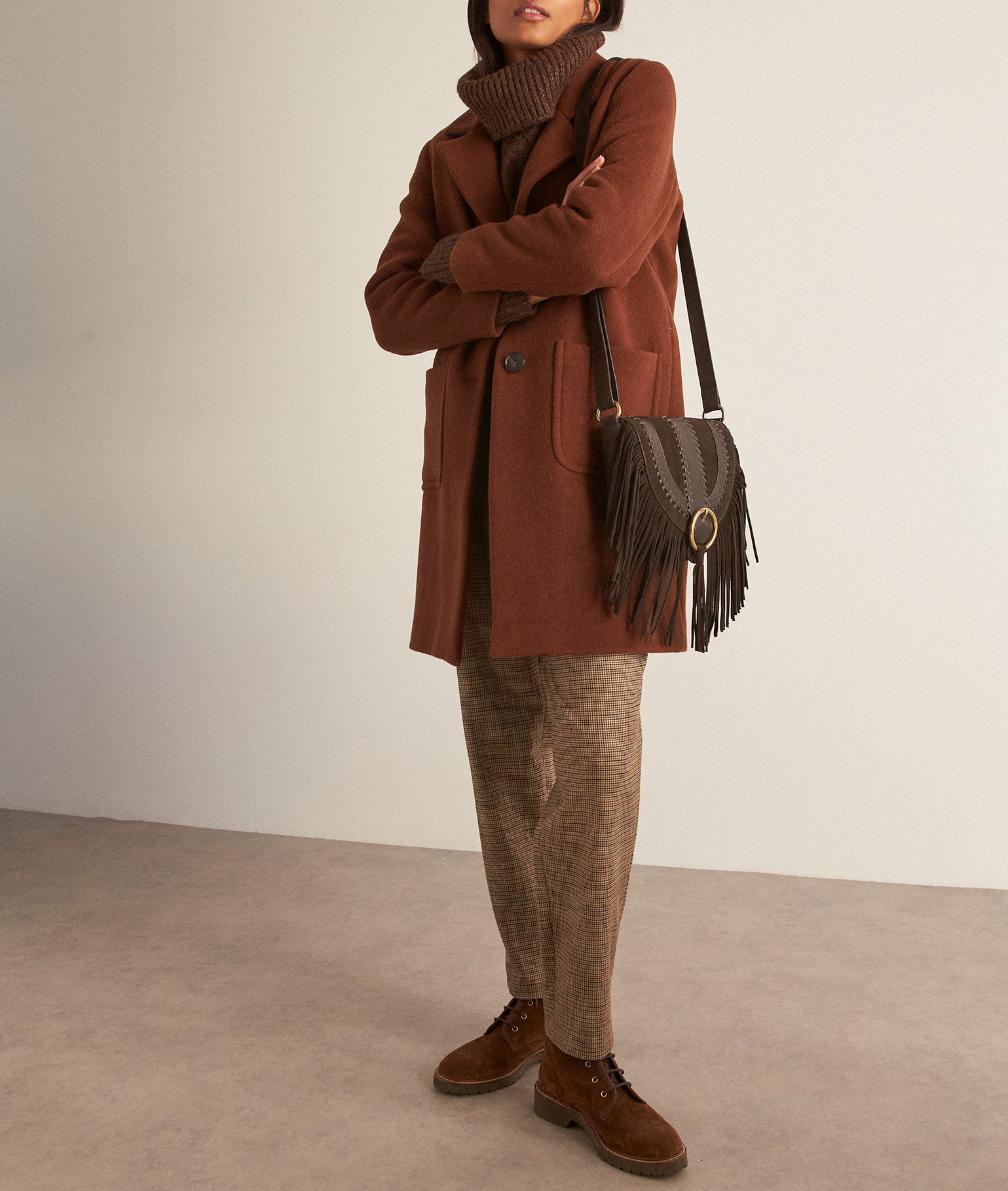 Manteau droit en laine recyclée brique Martin Faume - seconde main