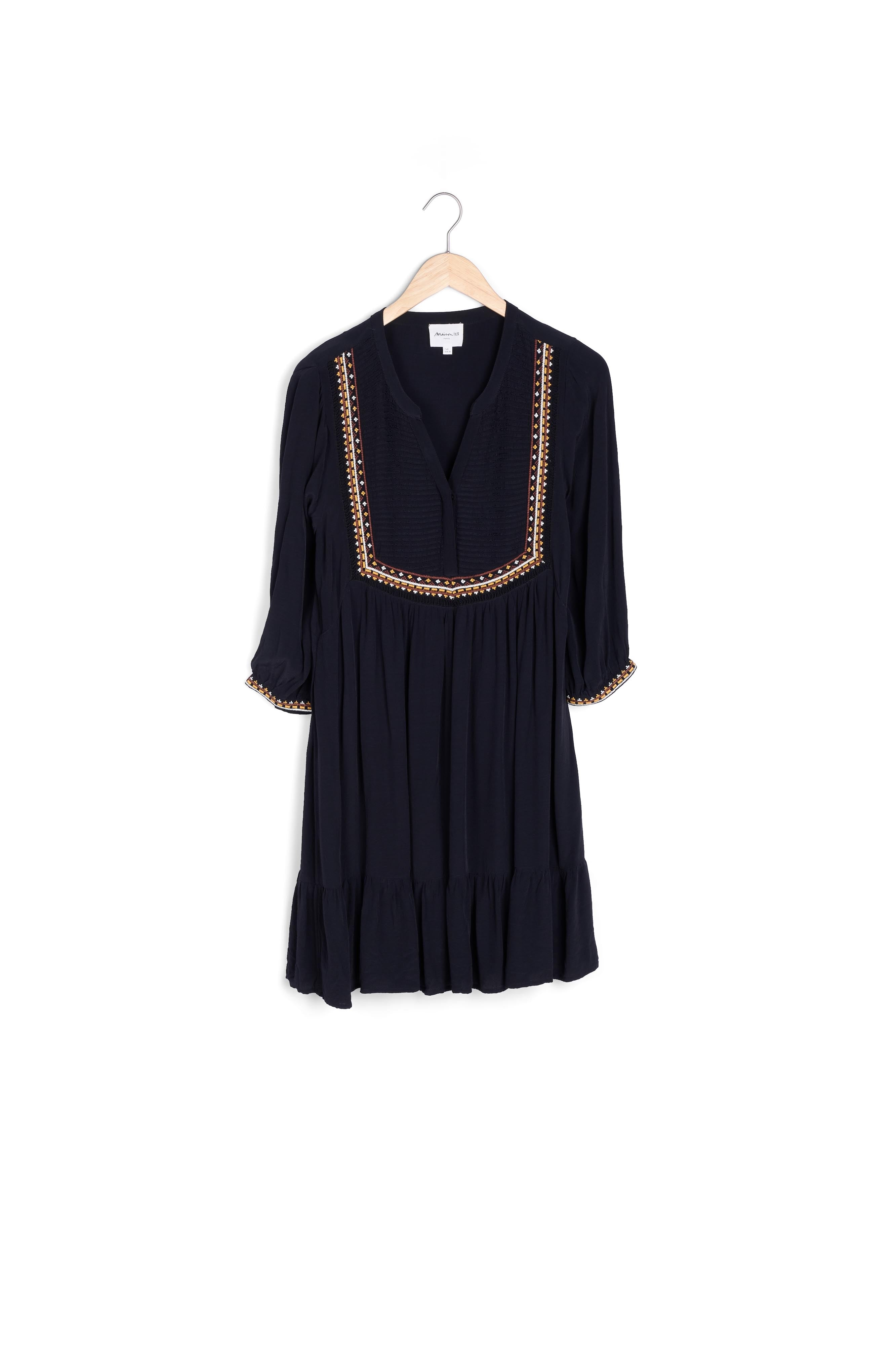 Robe courte noire brodée Neige Faume - seconde main