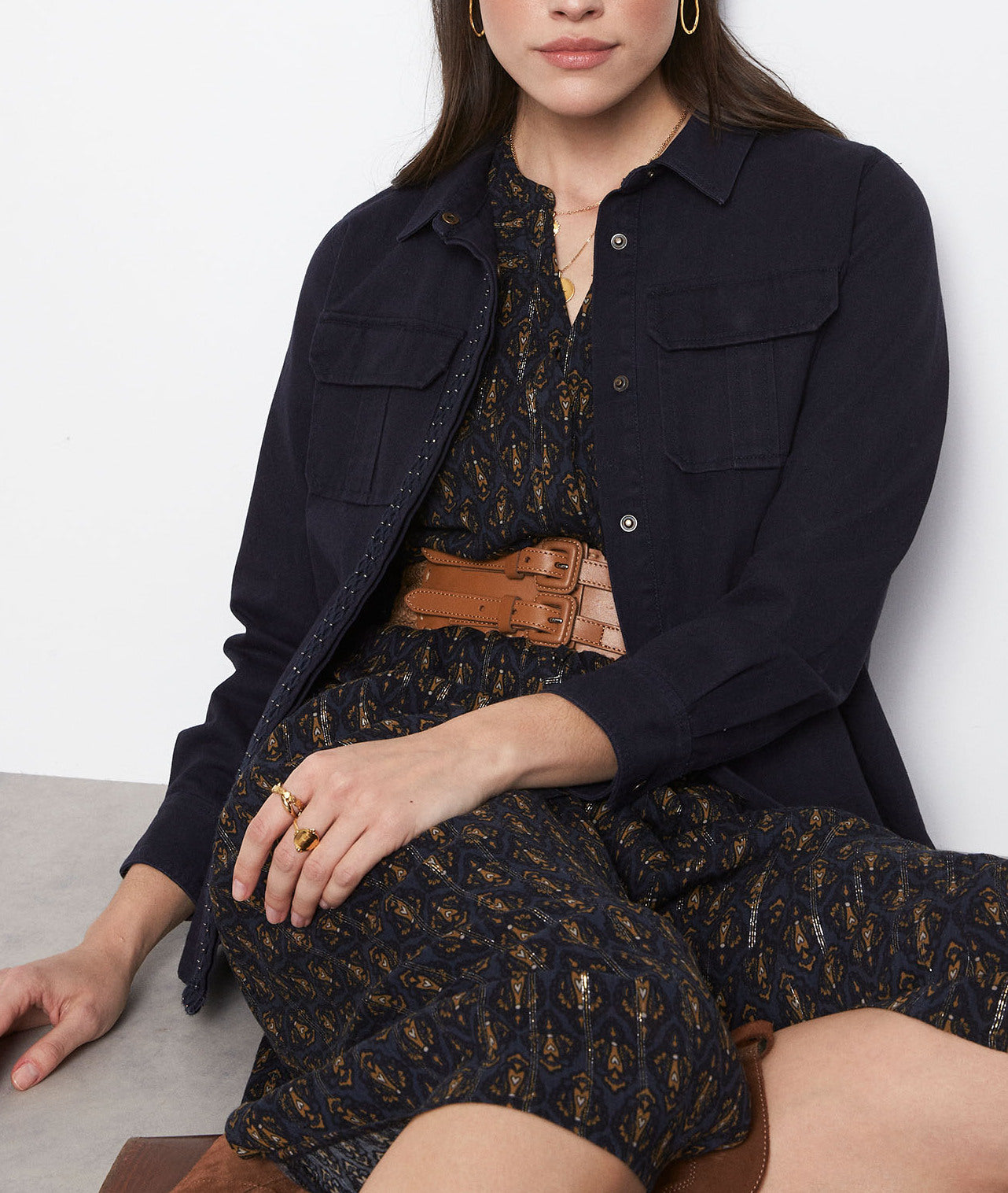 Chemise en coton perlé marine Filou Faume - seconde main