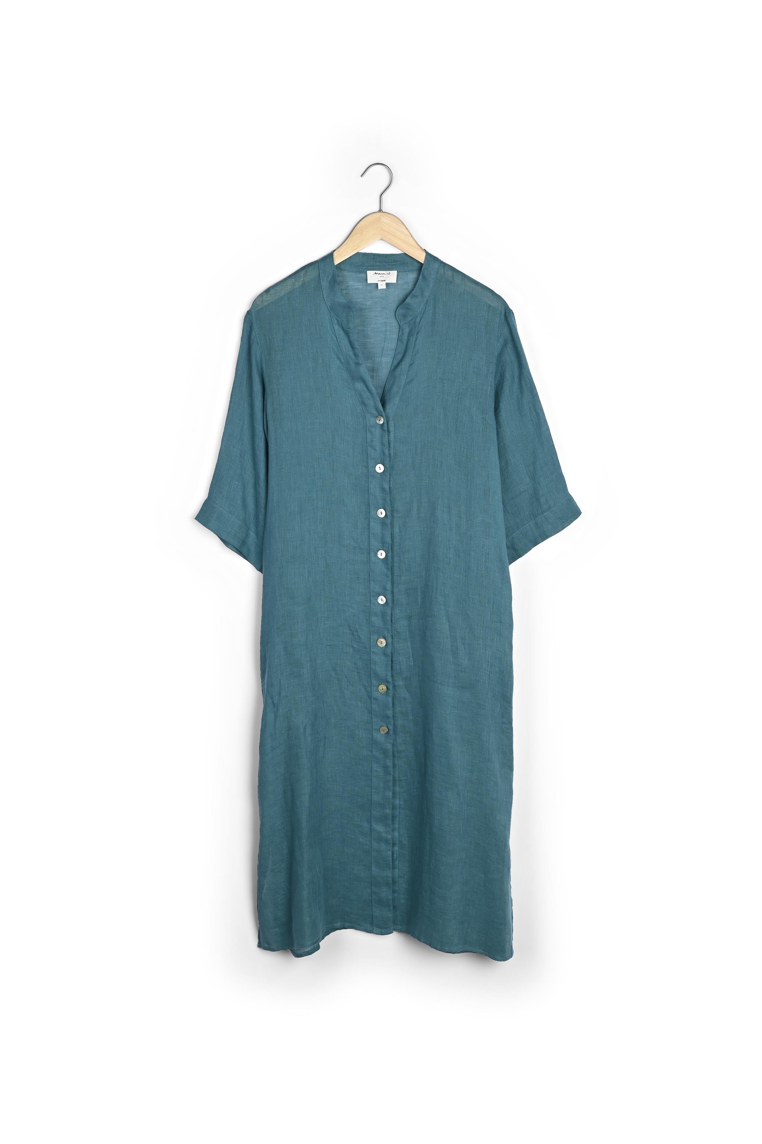 Robe longue boutonnée en lin turquoise Hajar Faume - seconde main