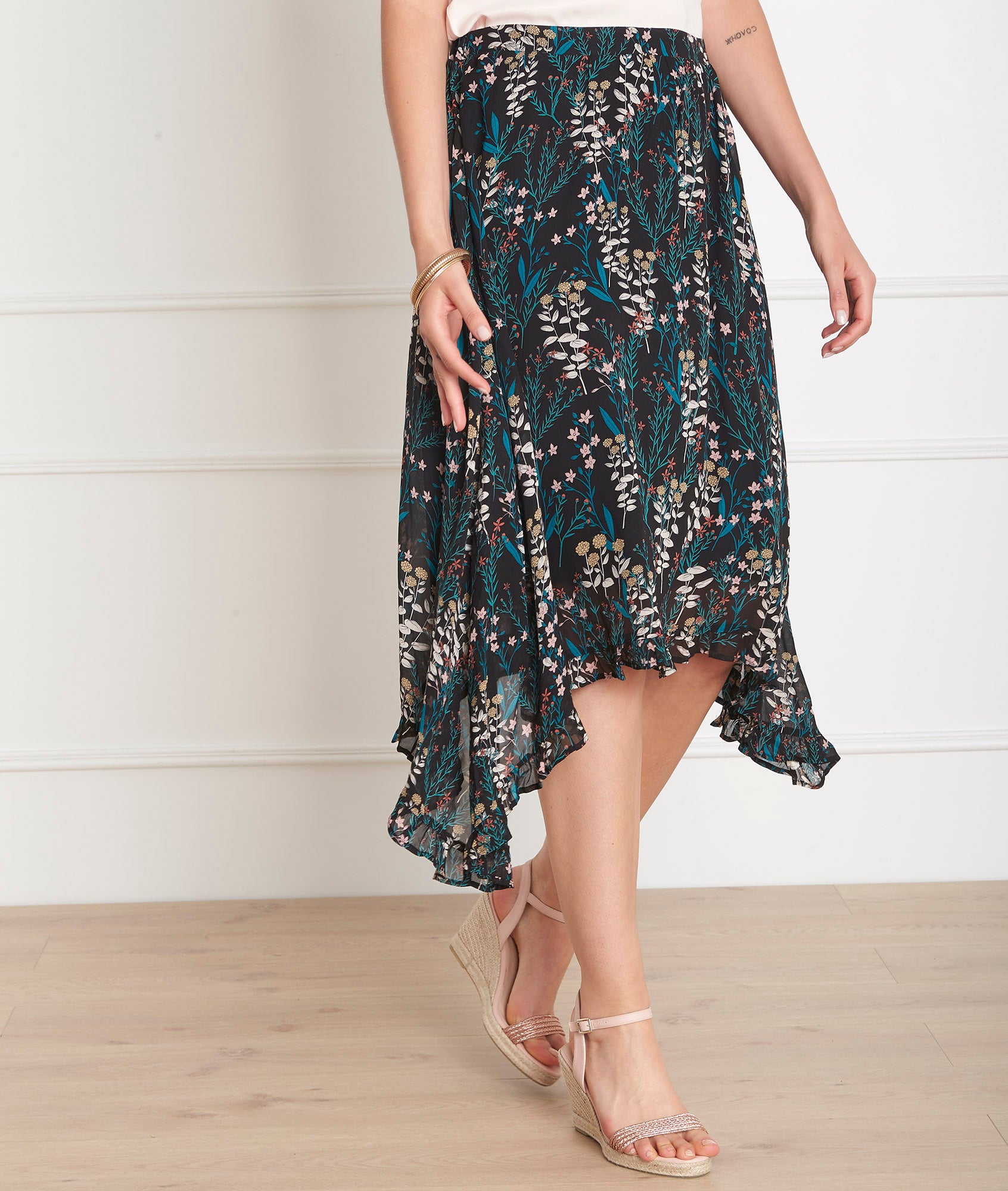 Jupe noire imprimée asymétrique Salima Faume - seconde main