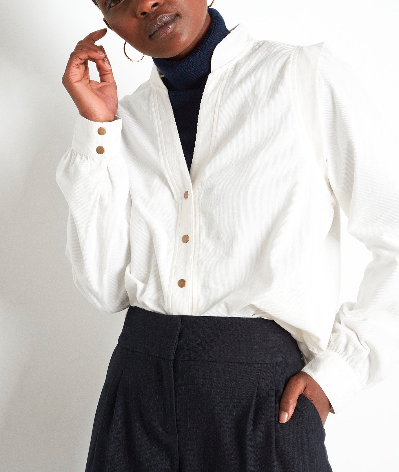 Chemise en velours milleraies de coton écru Adam Faume - seconde main