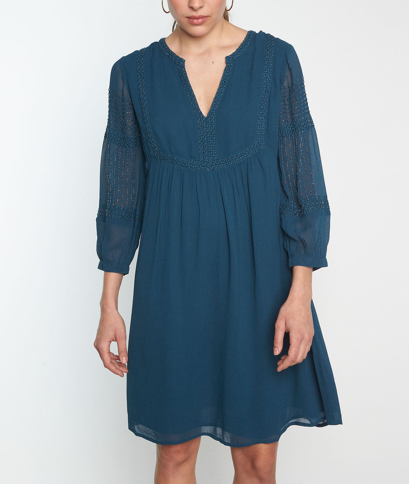 Robe courte perlée bleu canard Nelly Faume - seconde main