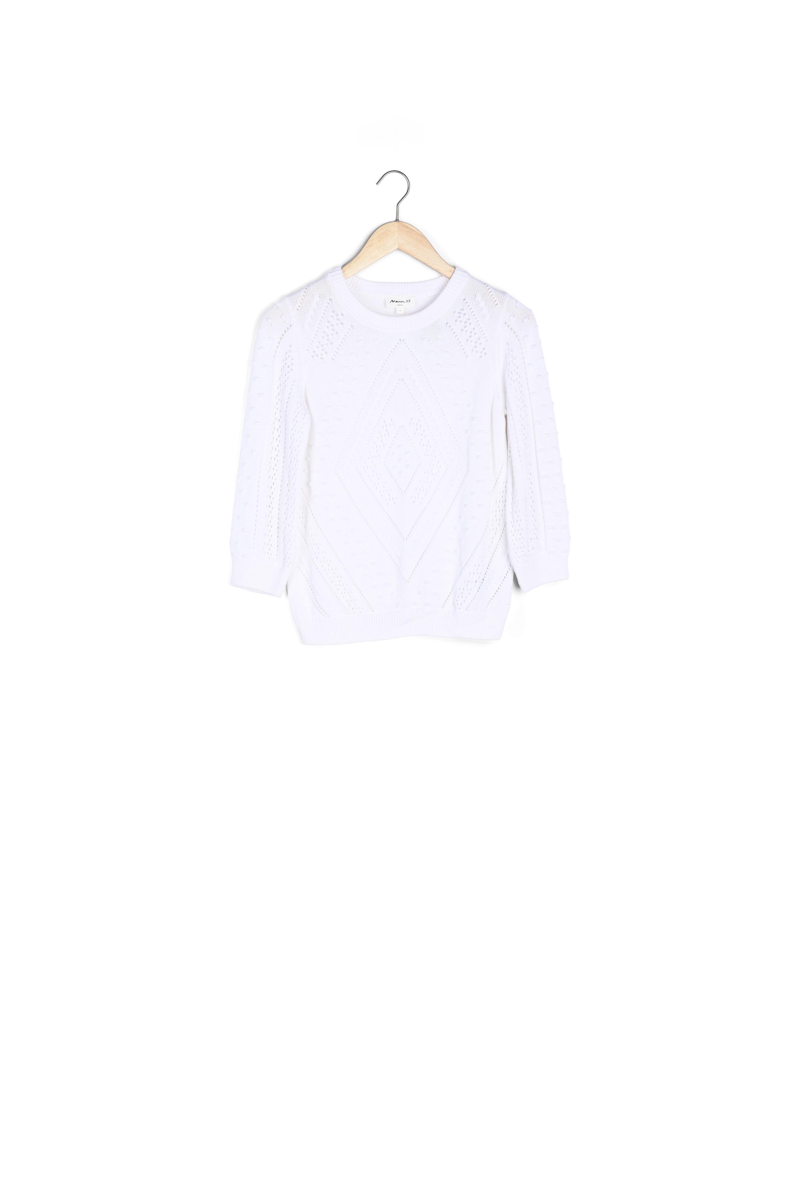 Pull en coton bio à détails ajourées blanc Pietra Faume - seconde main