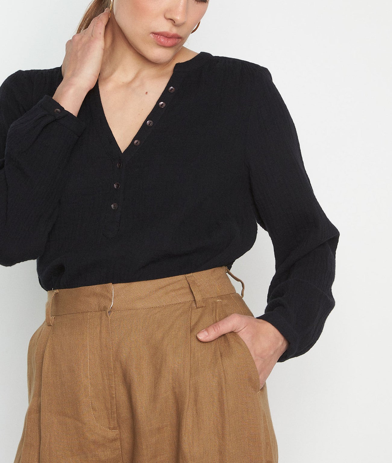 Blouse en gaze de coton noire Laeti Faume - seconde main