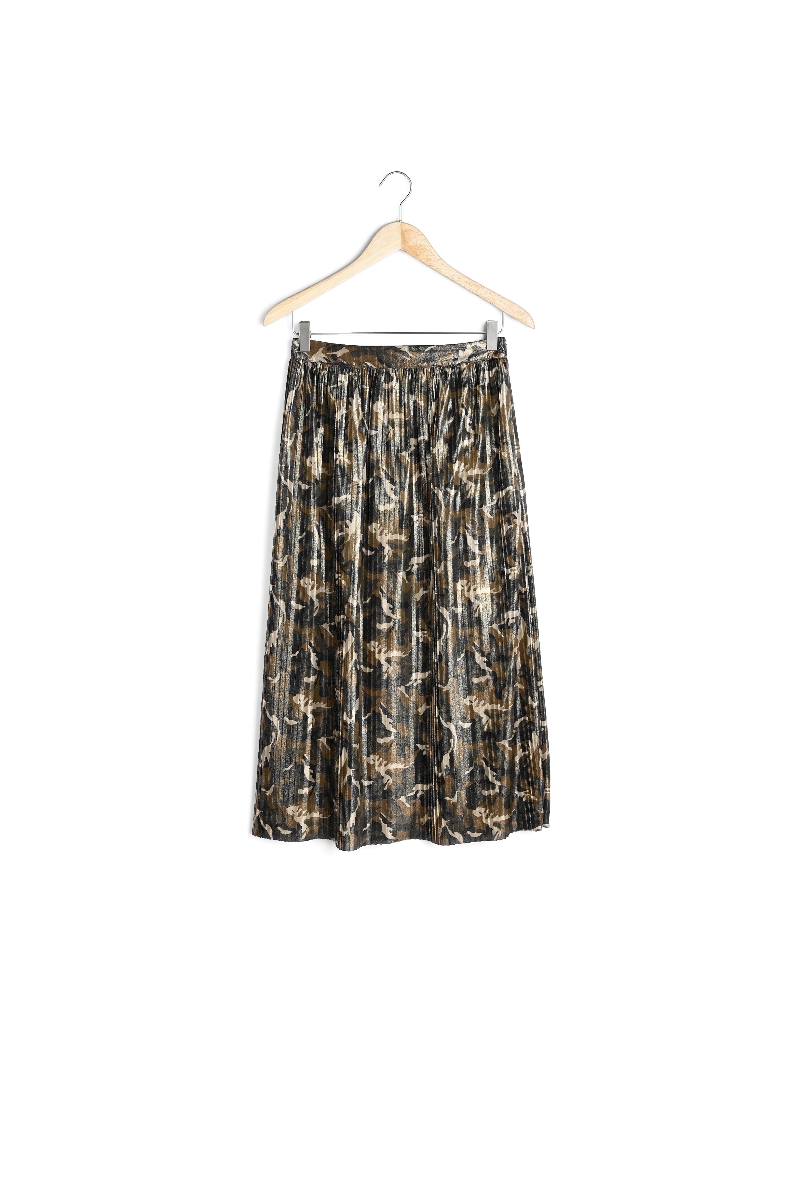 Jupe kaki plissée imprimé camouflage Sable Faume - seconde main