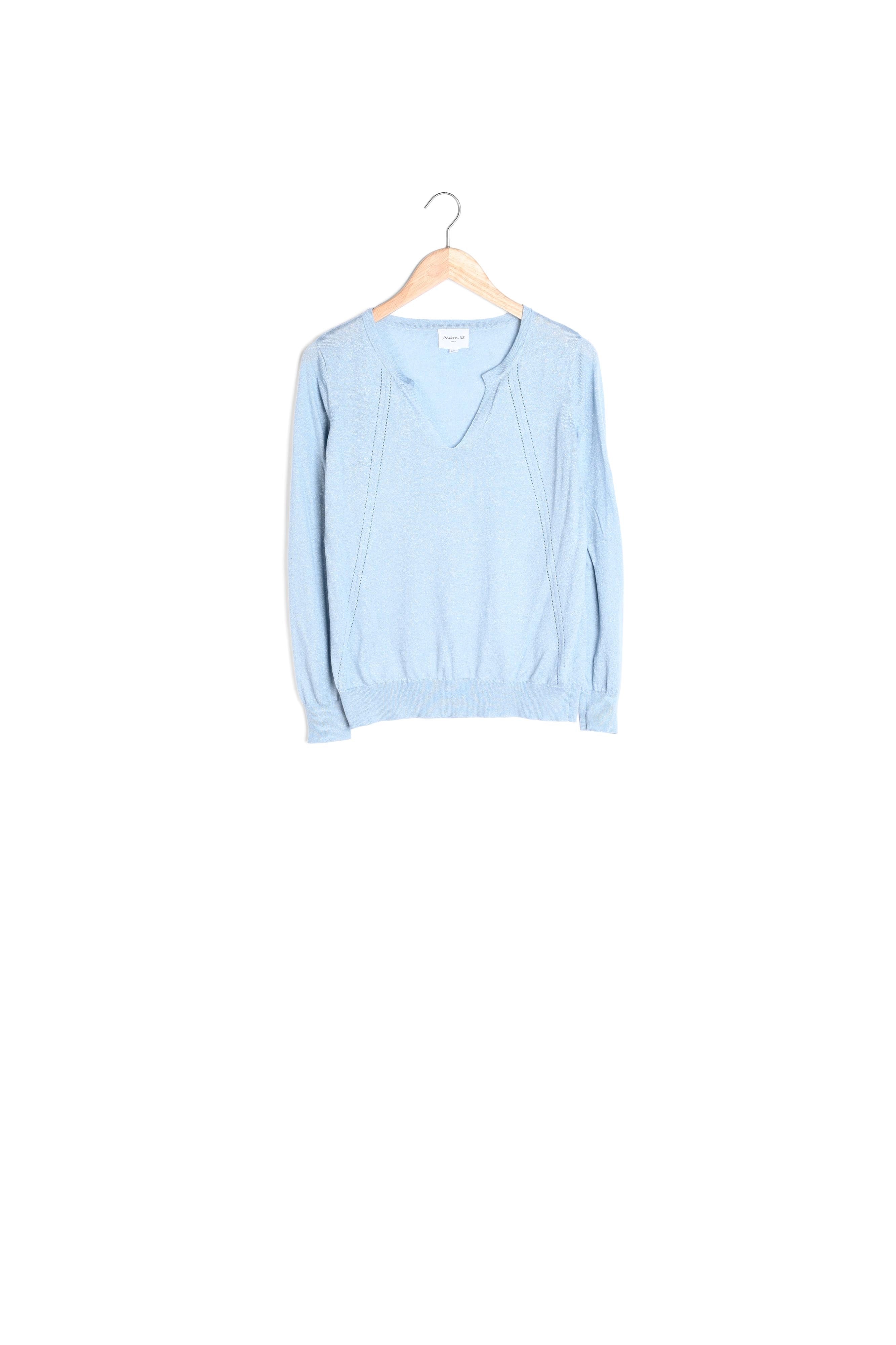 Pull en maille fine à col tunisien bleu Travys Faume - seconde main