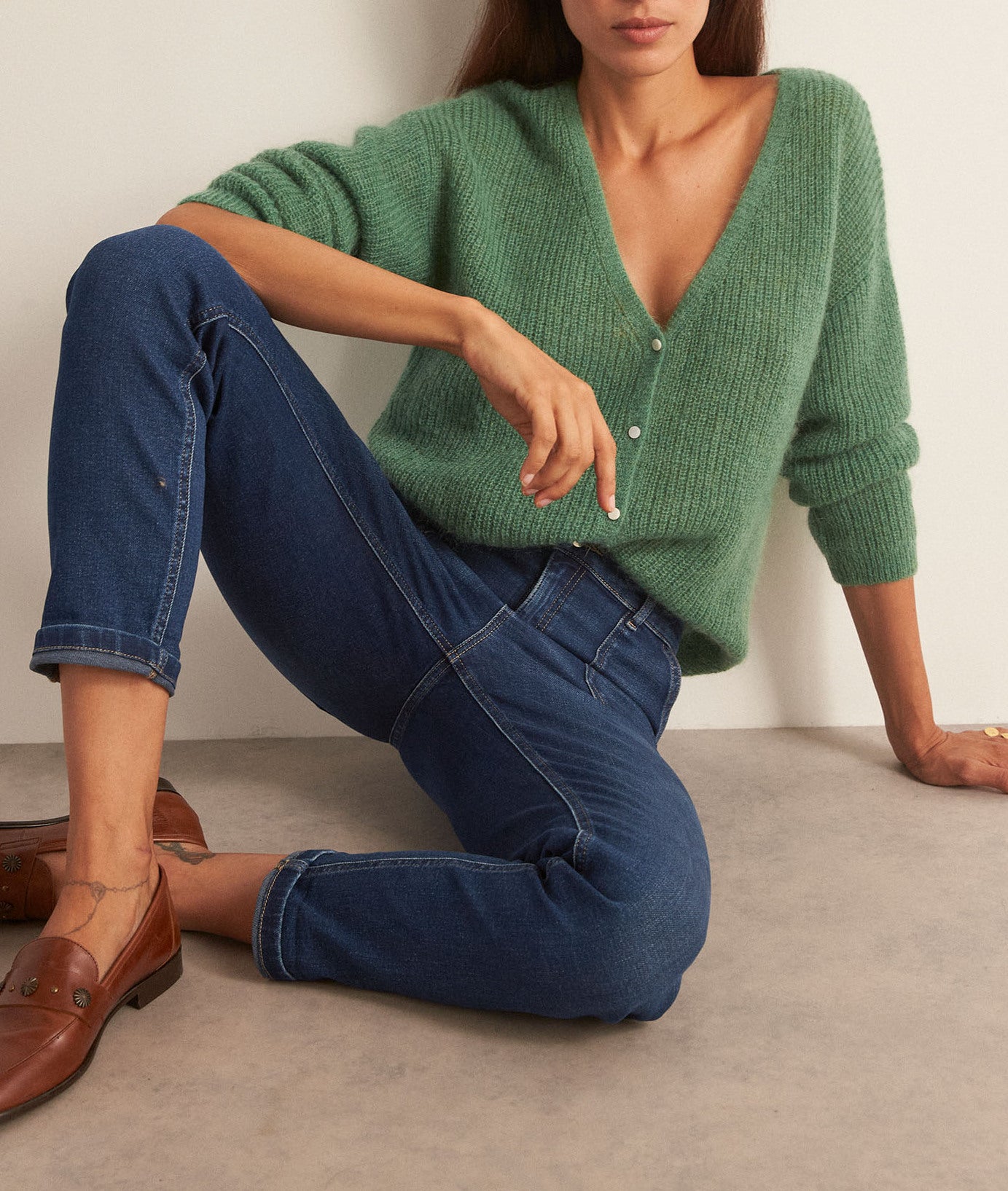 Cardigan en polyamide et laine responsable vert Paddy Faume - seconde main