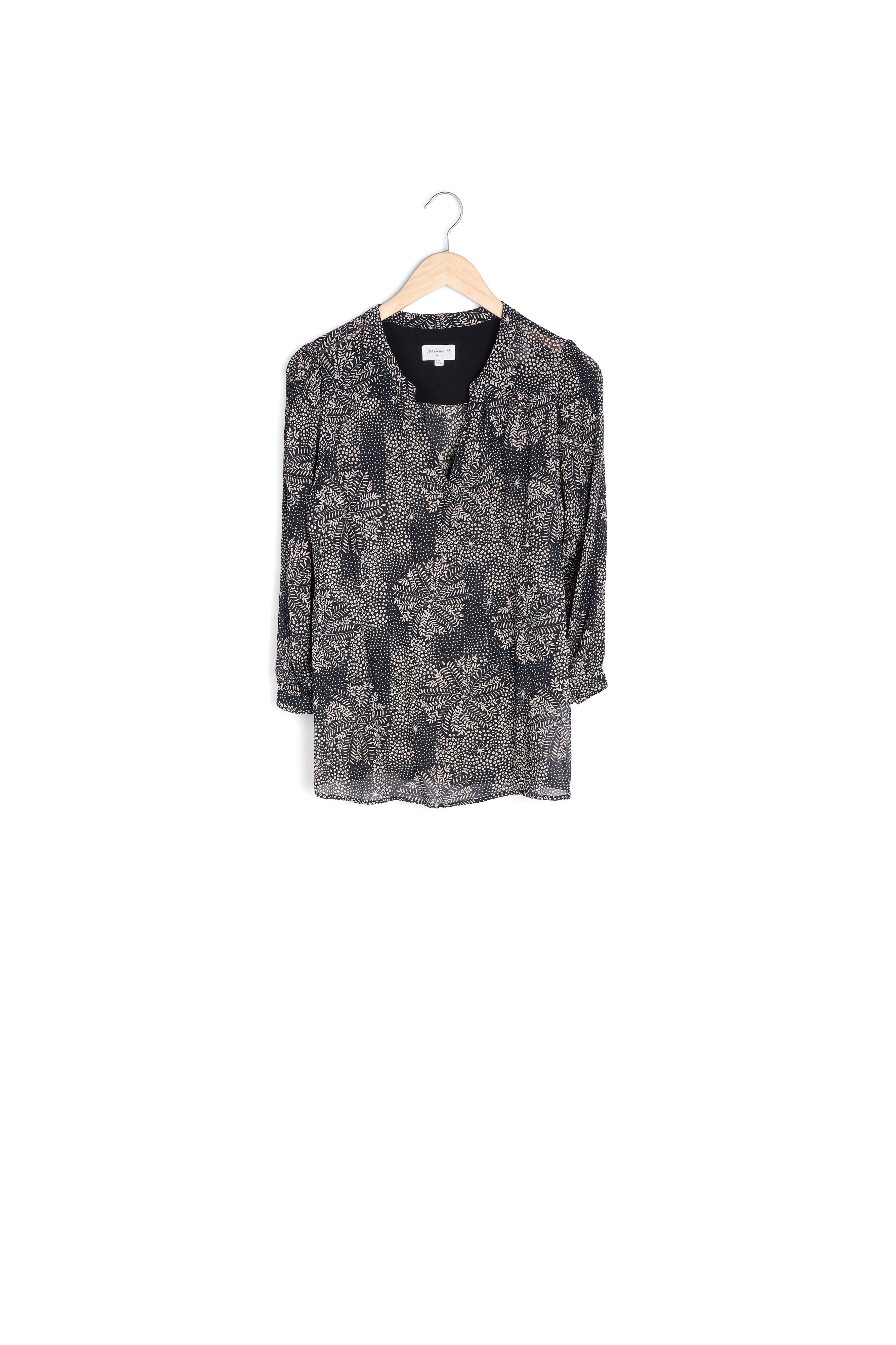 Blouse fluide imprimée noire Elsa Faume - seconde main