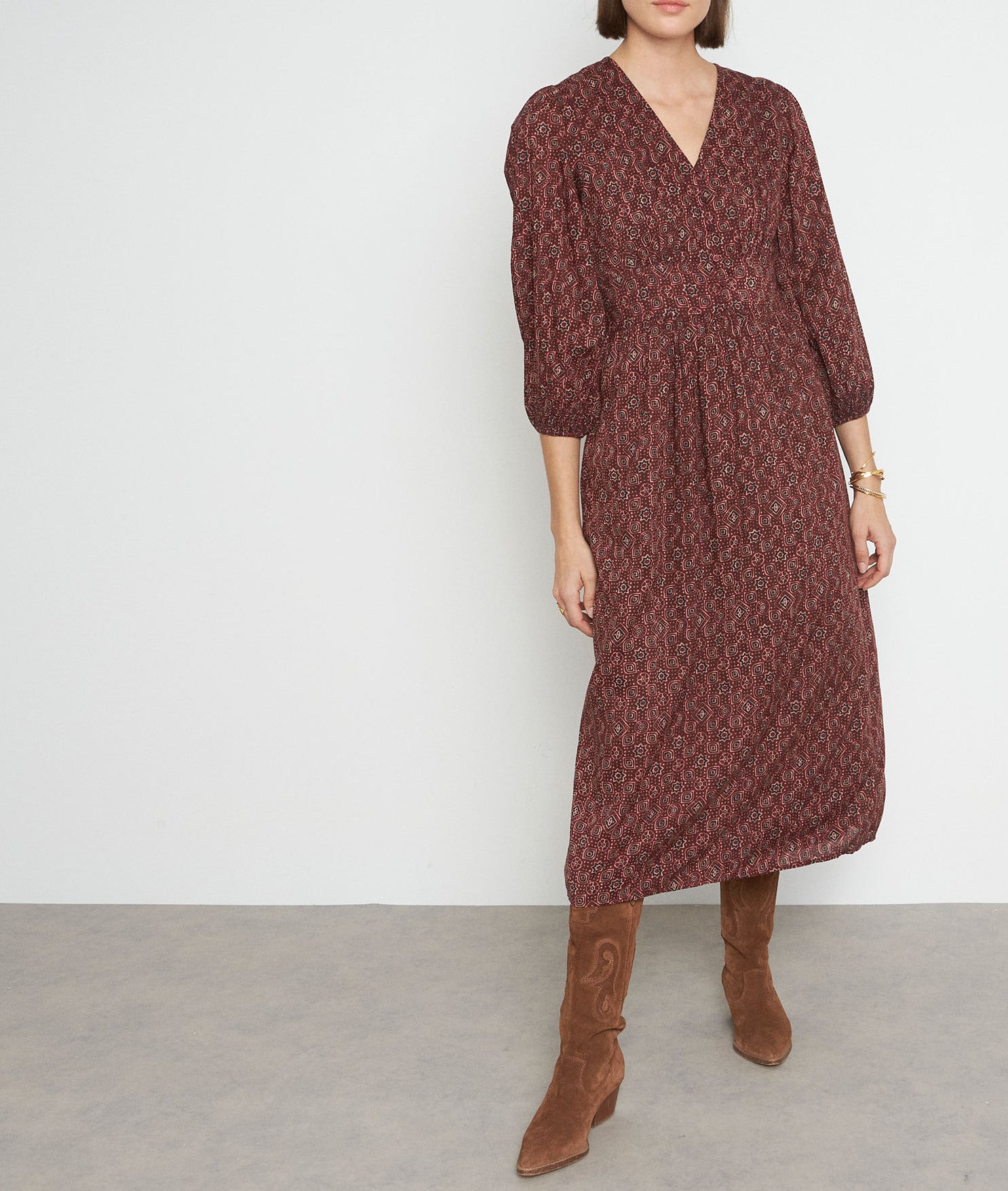 Robe longue imprimée bordeaux Nikita Faume - seconde main