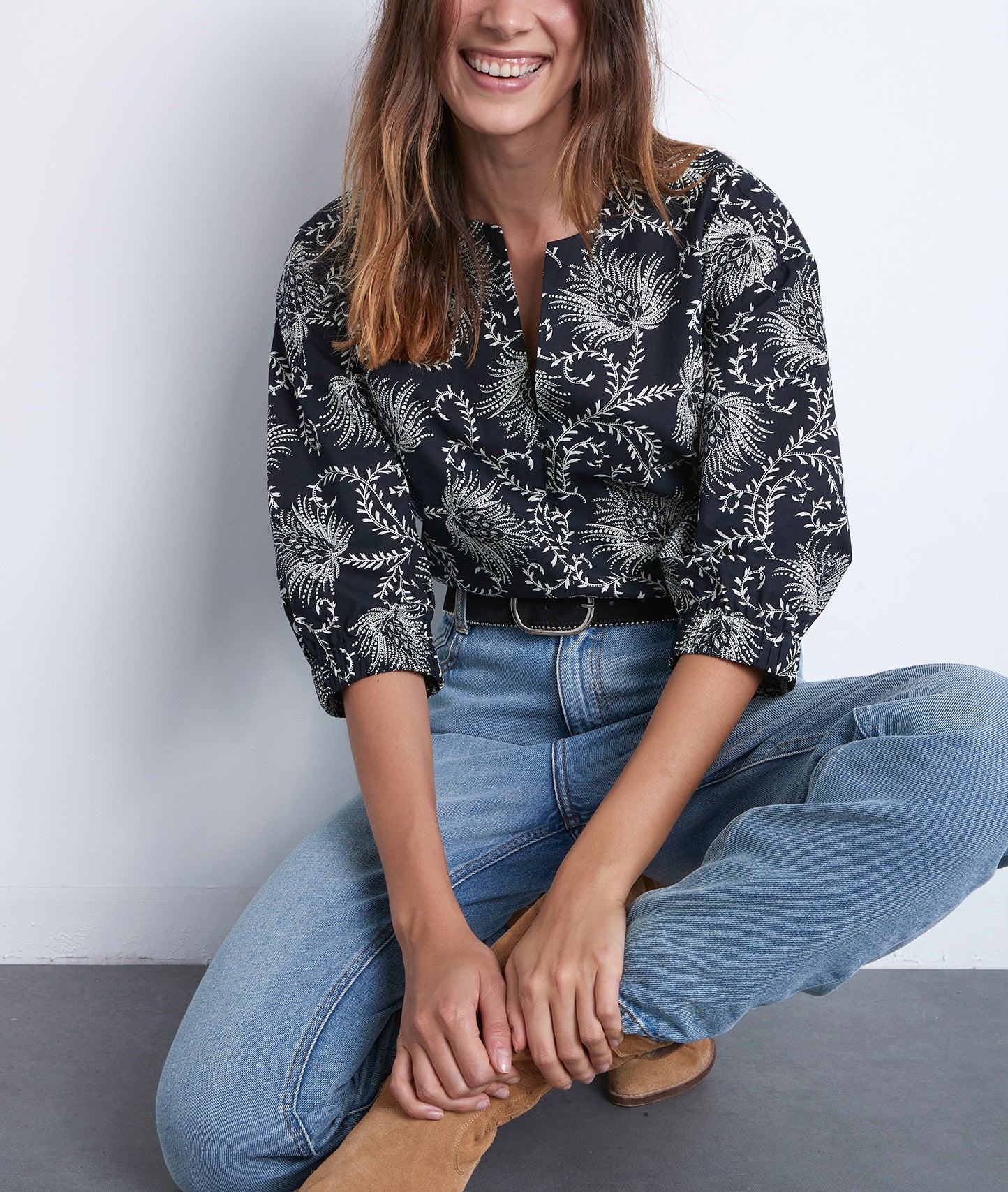 Blouse en coton imprimé noir et blanc Amel Faume - seconde main