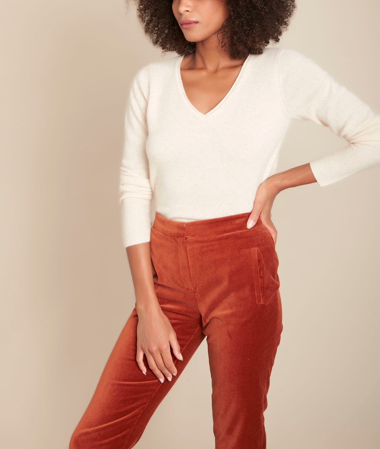 Pull col V cachemire greige Fjord Faume - seconde main