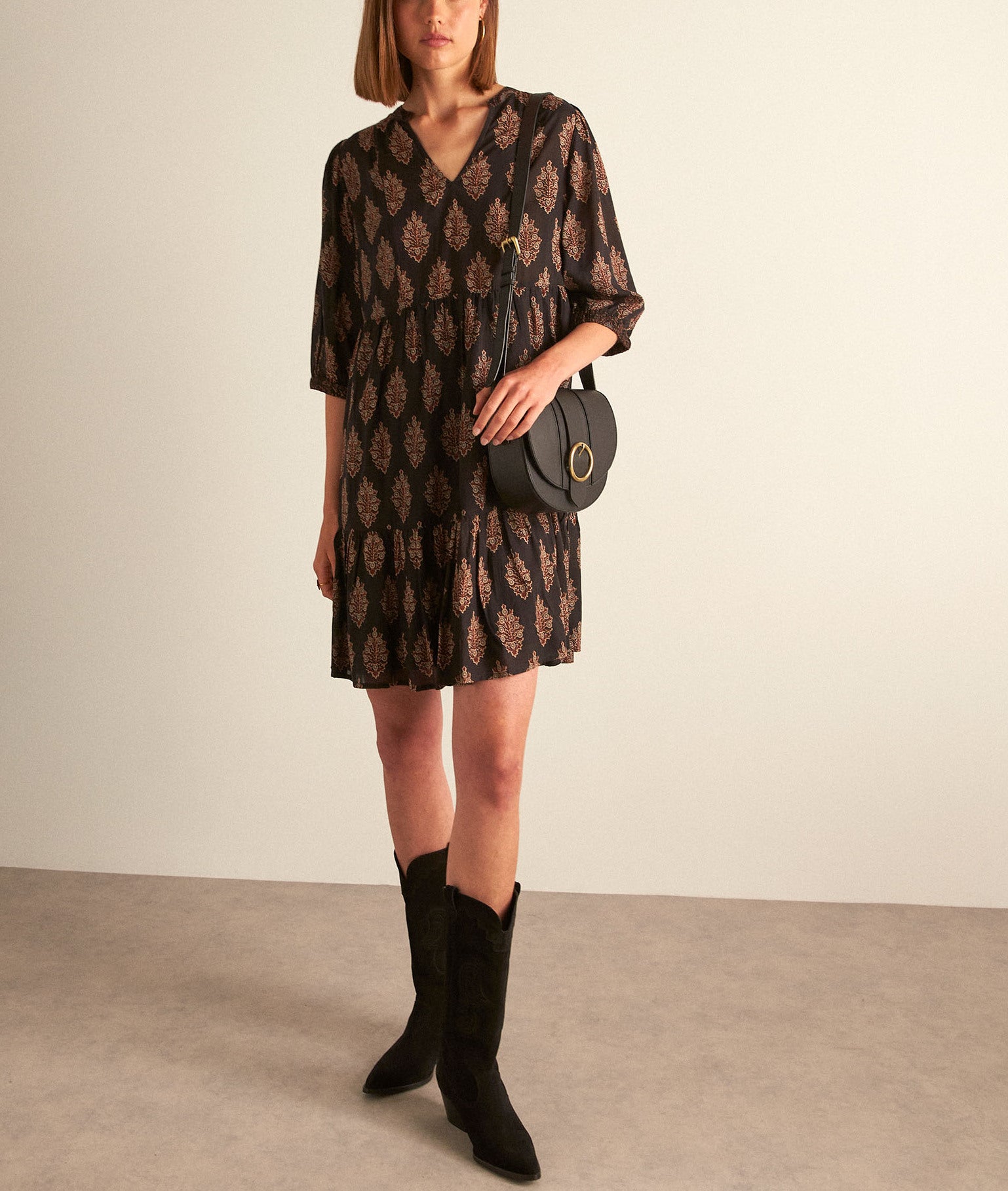 Robe courte noire imprimée HANJY Faume - seconde main