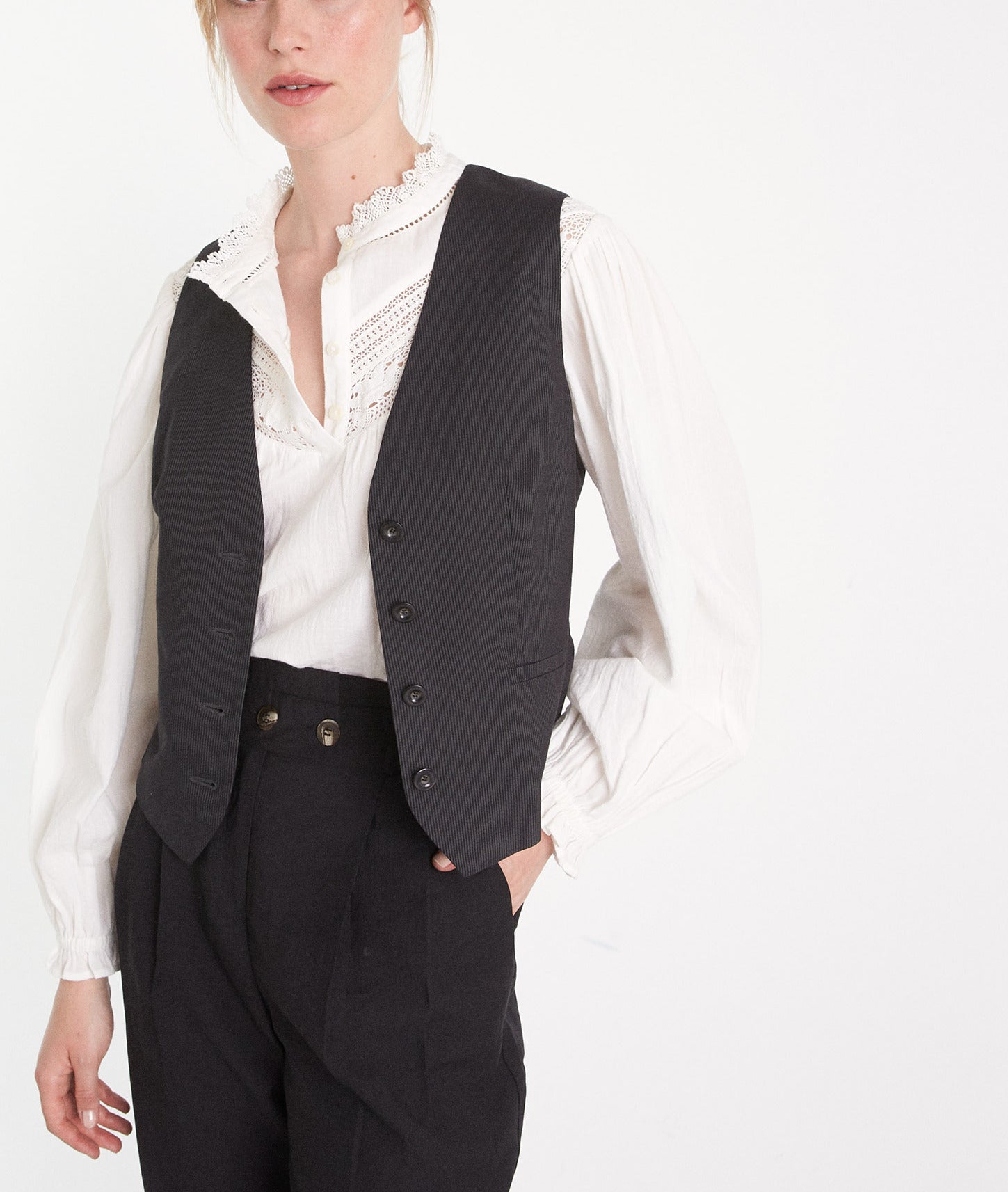 Gilet d'homme sans manches rayé noir Abel Faume - seconde main