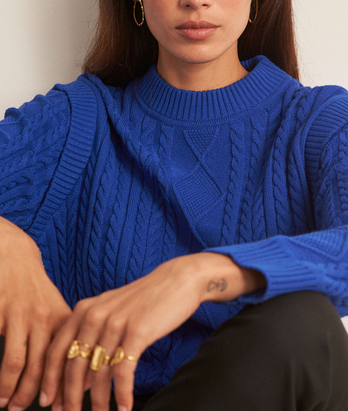 Pull torsadé en viscose EcoVero bleu roi Basso Faume - seconde main