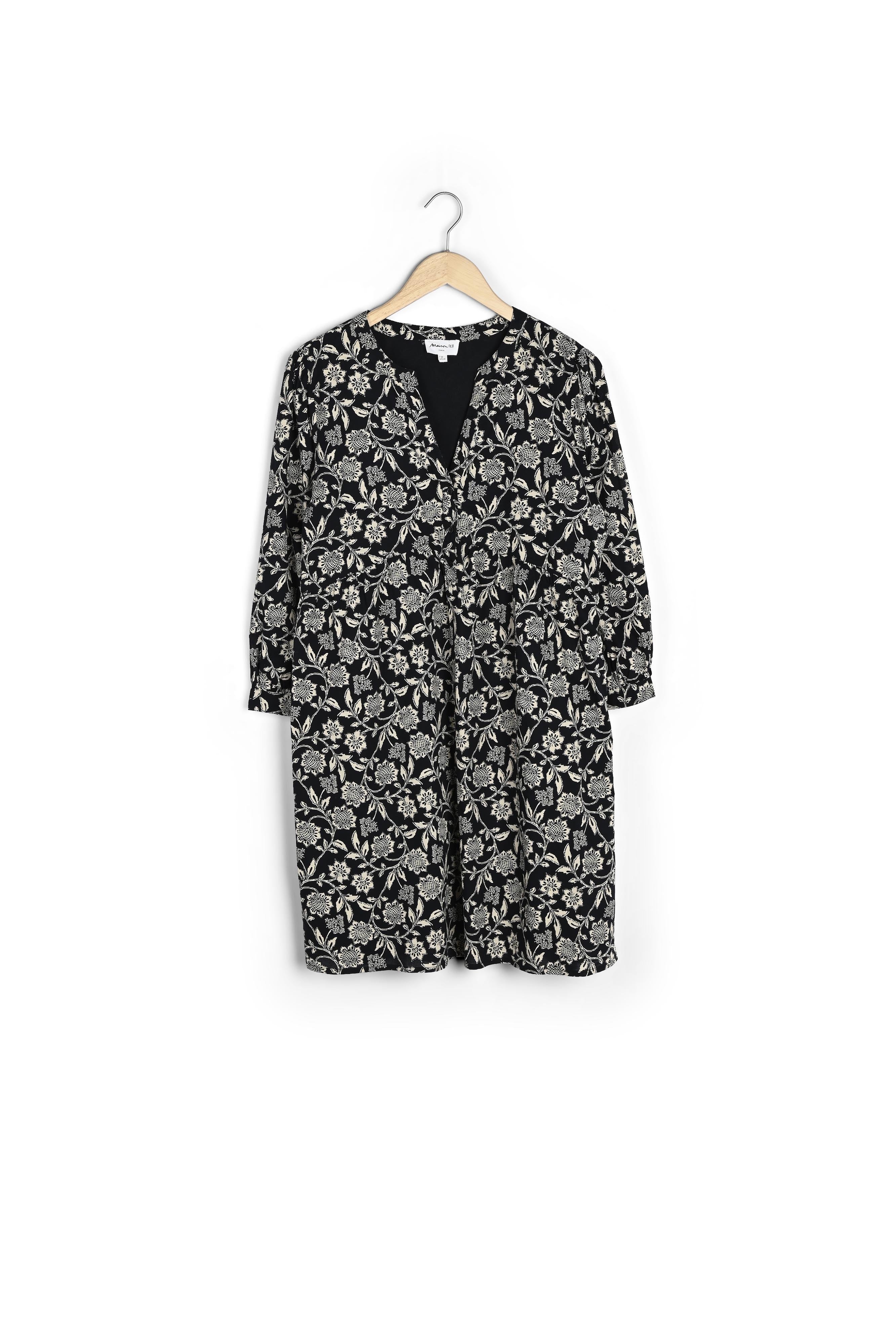 Robe courte en coton imprimé noir Calypso Faume - seconde main