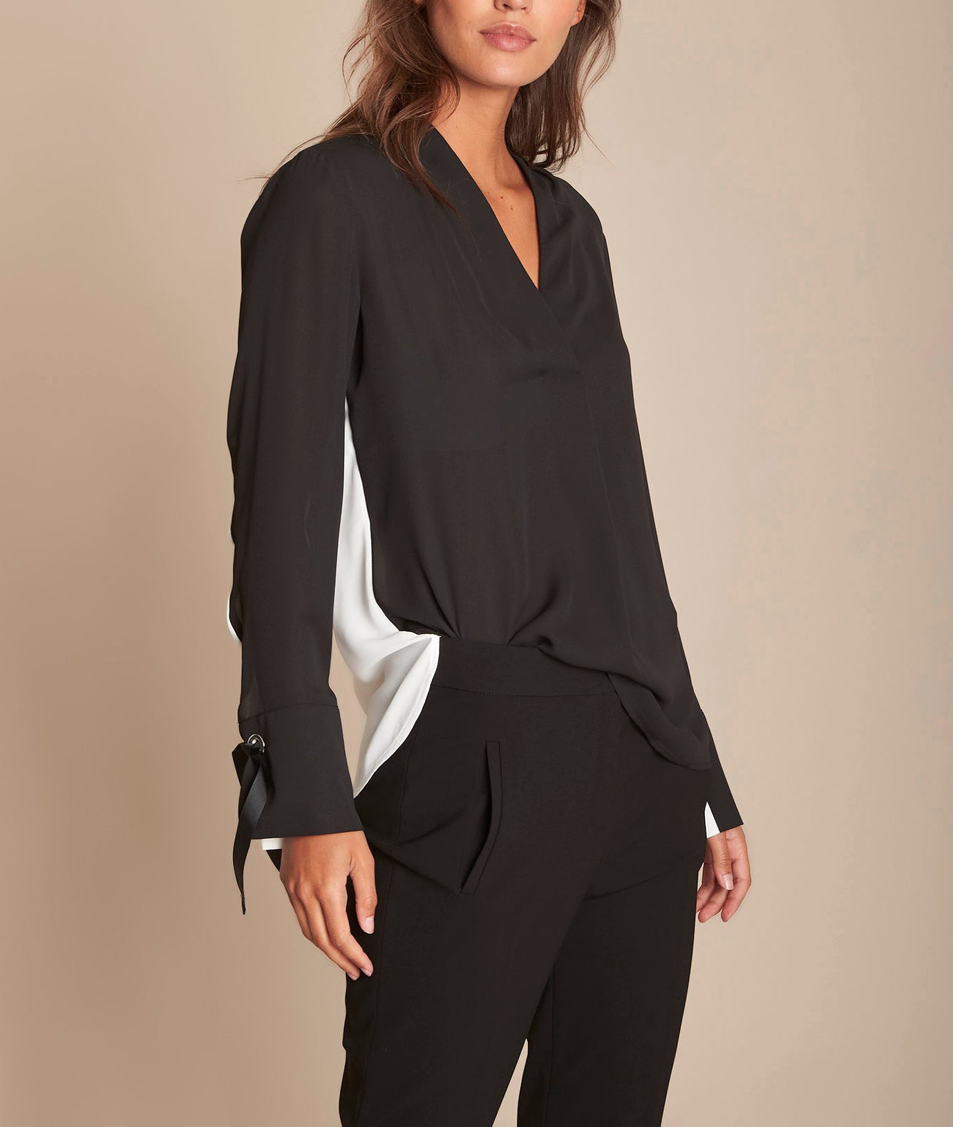 Blouse bicolore détail noeuds Marinette Faume - seconde main