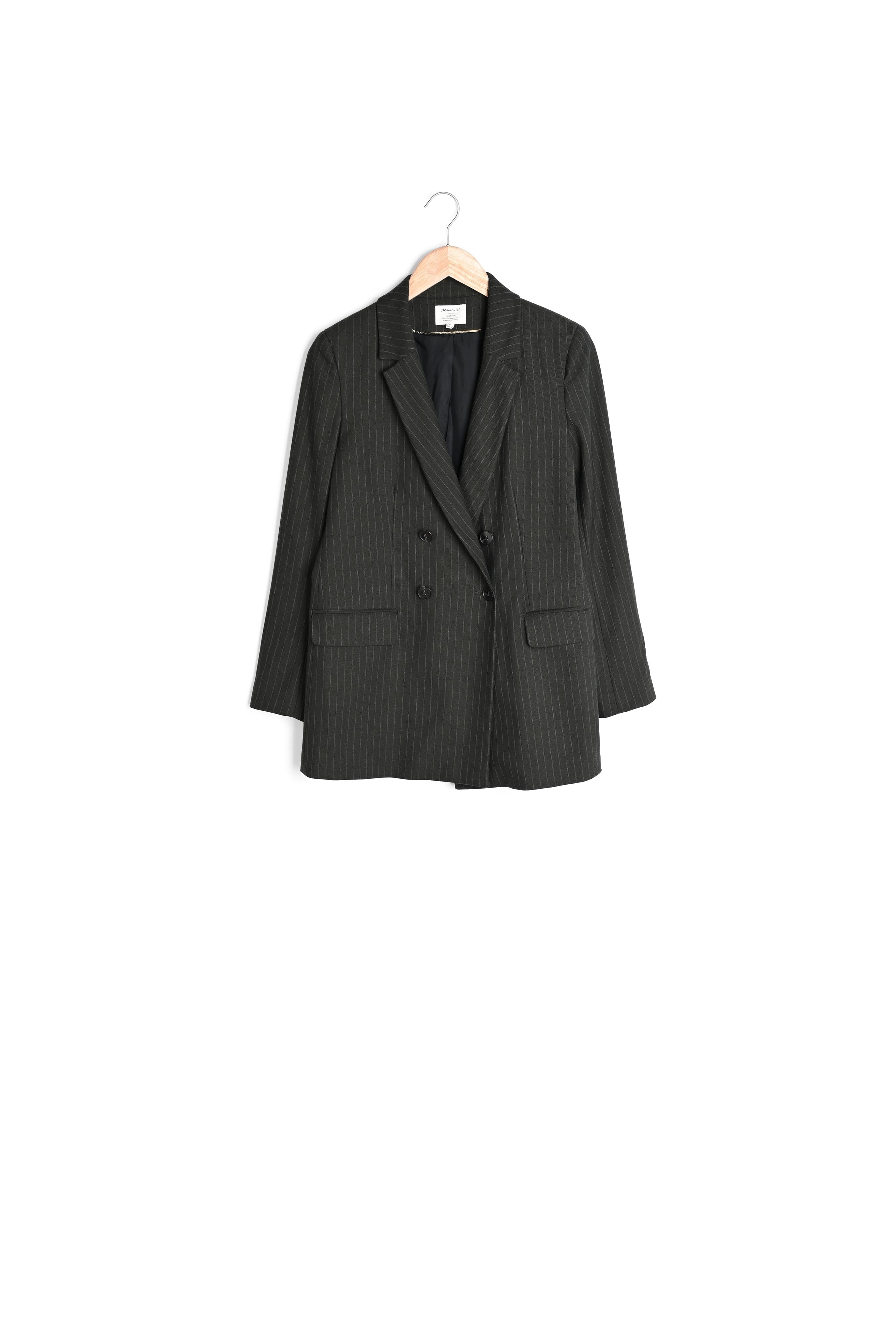 Veste tailleur finement rayée kaki Florine Faume - seconde main