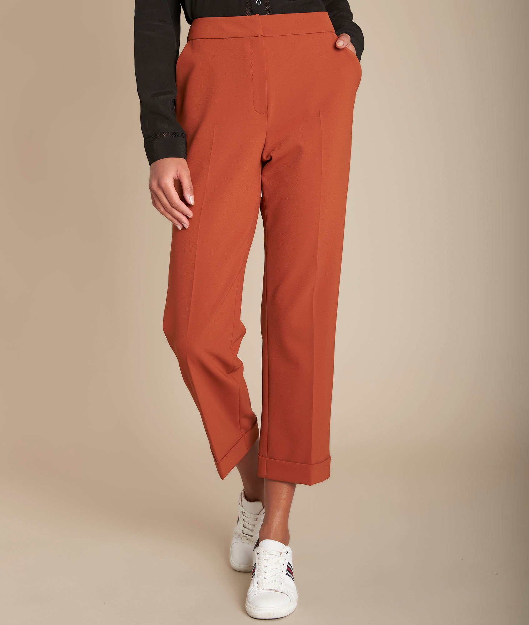 Pantalon cigarette en microfibre acajou Elvire Faume - seconde main