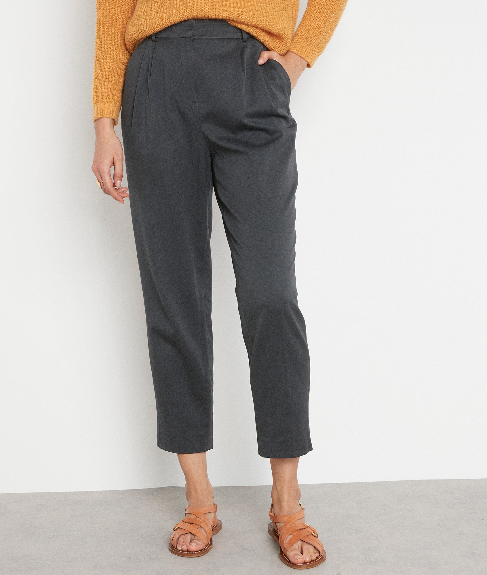 Pantalon taille haute fluide gris anthracite Simbad Faume - seconde main
