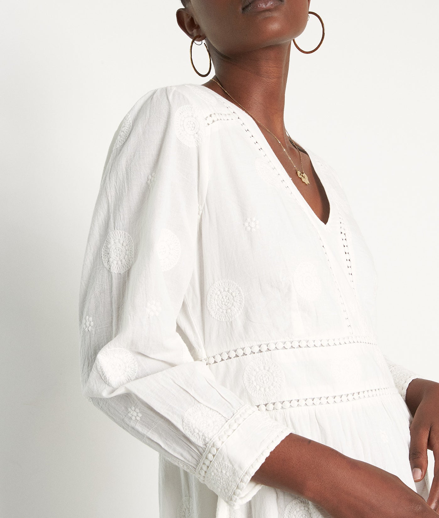 Robe longue brodée en coton ivoire Nadama Faume - seconde main